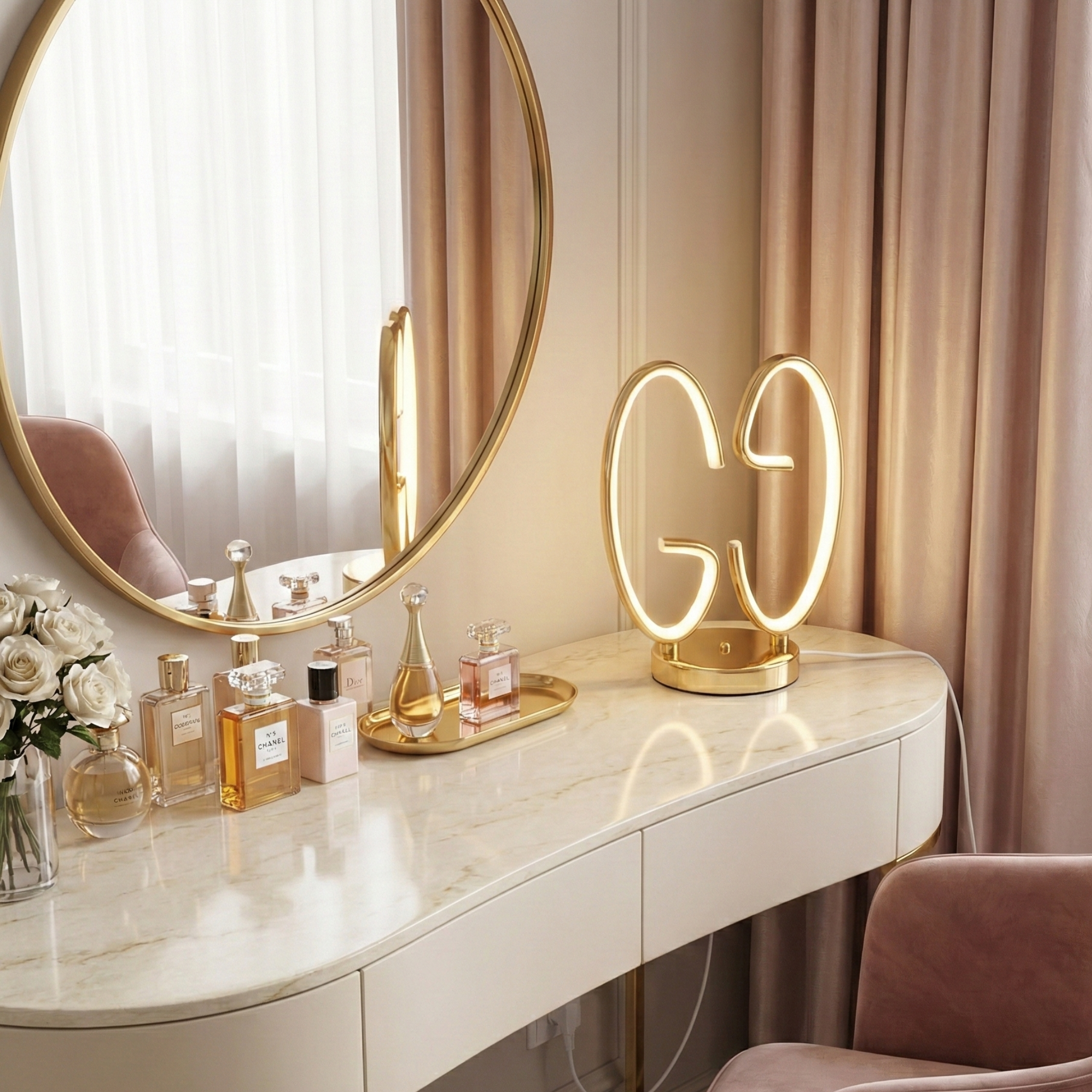 Lampe Sculpturale LED "Infinity" Or | Luminaire Tunisie