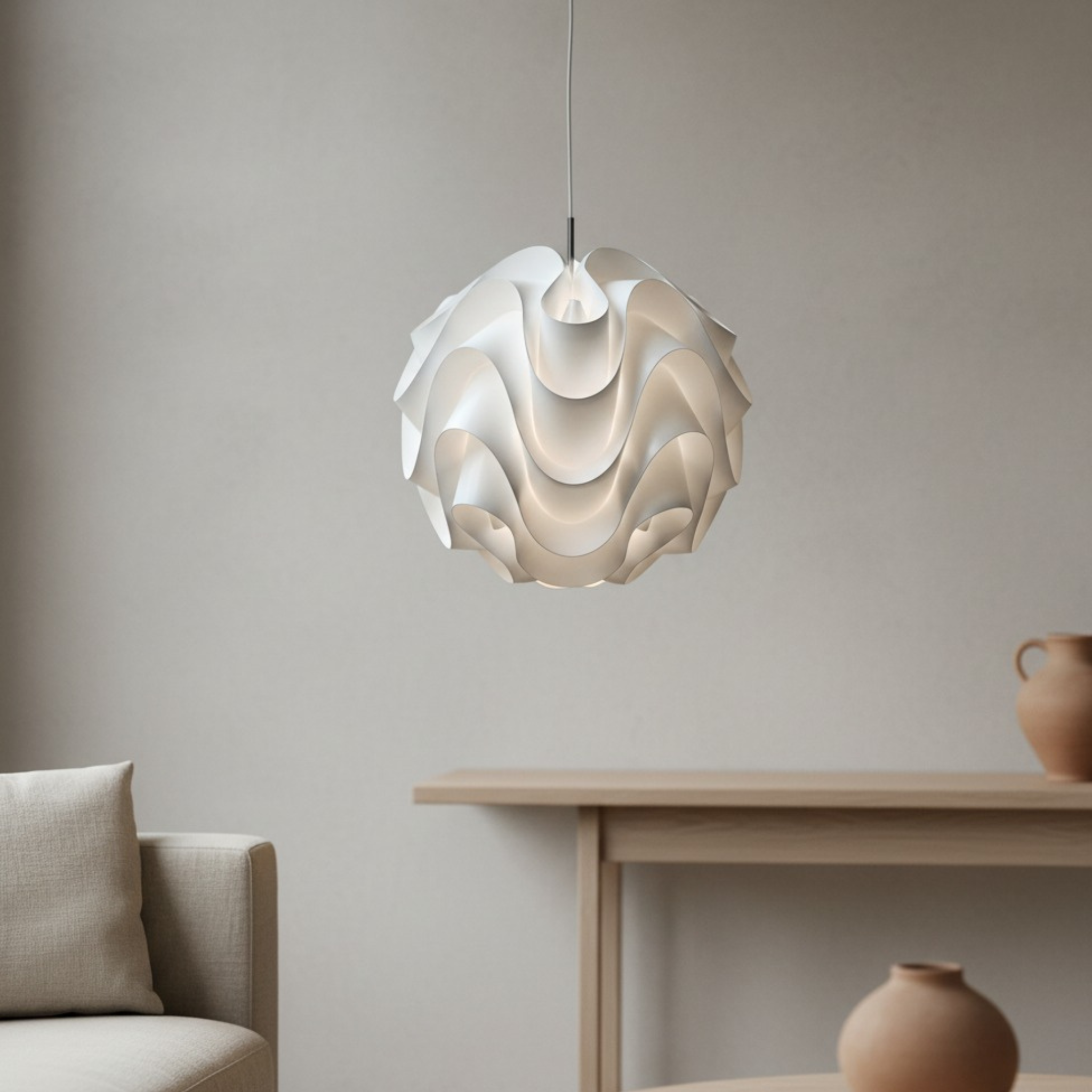 Lustre design blanc Tunisie | Suspension sculpturale | Fiolla Home