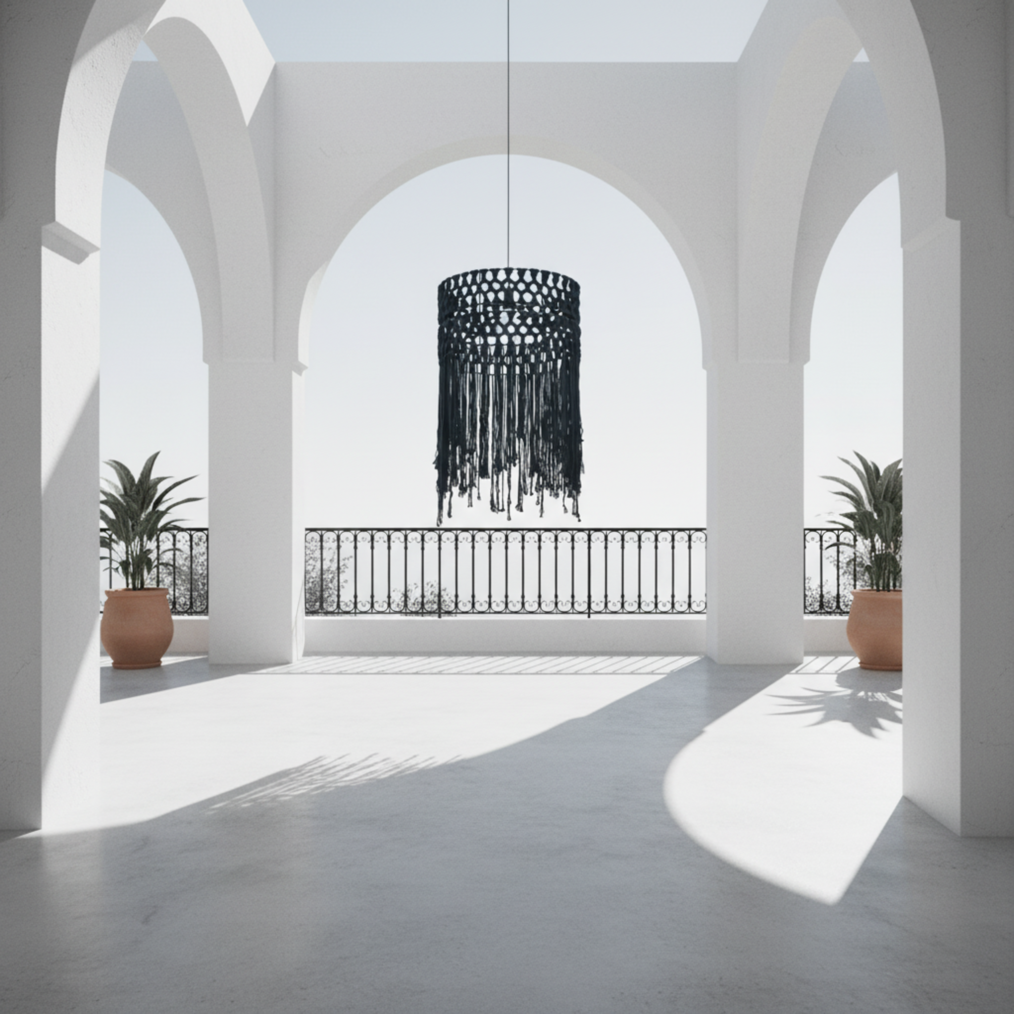 Suspension Macramé Noir Franges | Design Bohème Chic | Tunisie