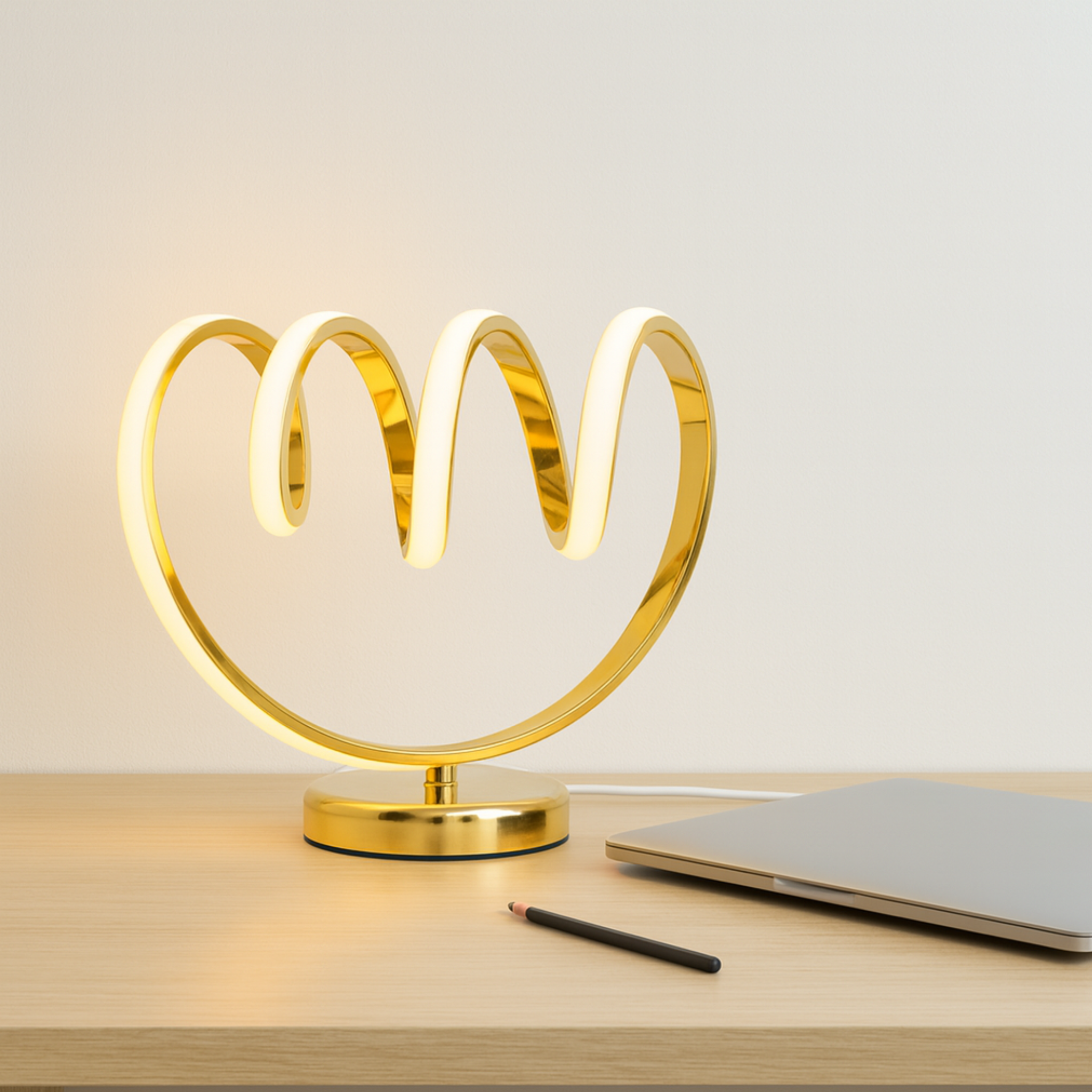 Veilleuse Spirale LED Dorée | Lampe de Bureau Chic | Fiolla Home