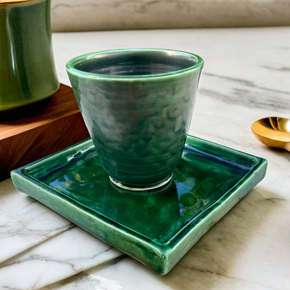 Ensemble Tasse et Soucoupe Verte | Artisanat Raffiné | Fiolla Home
