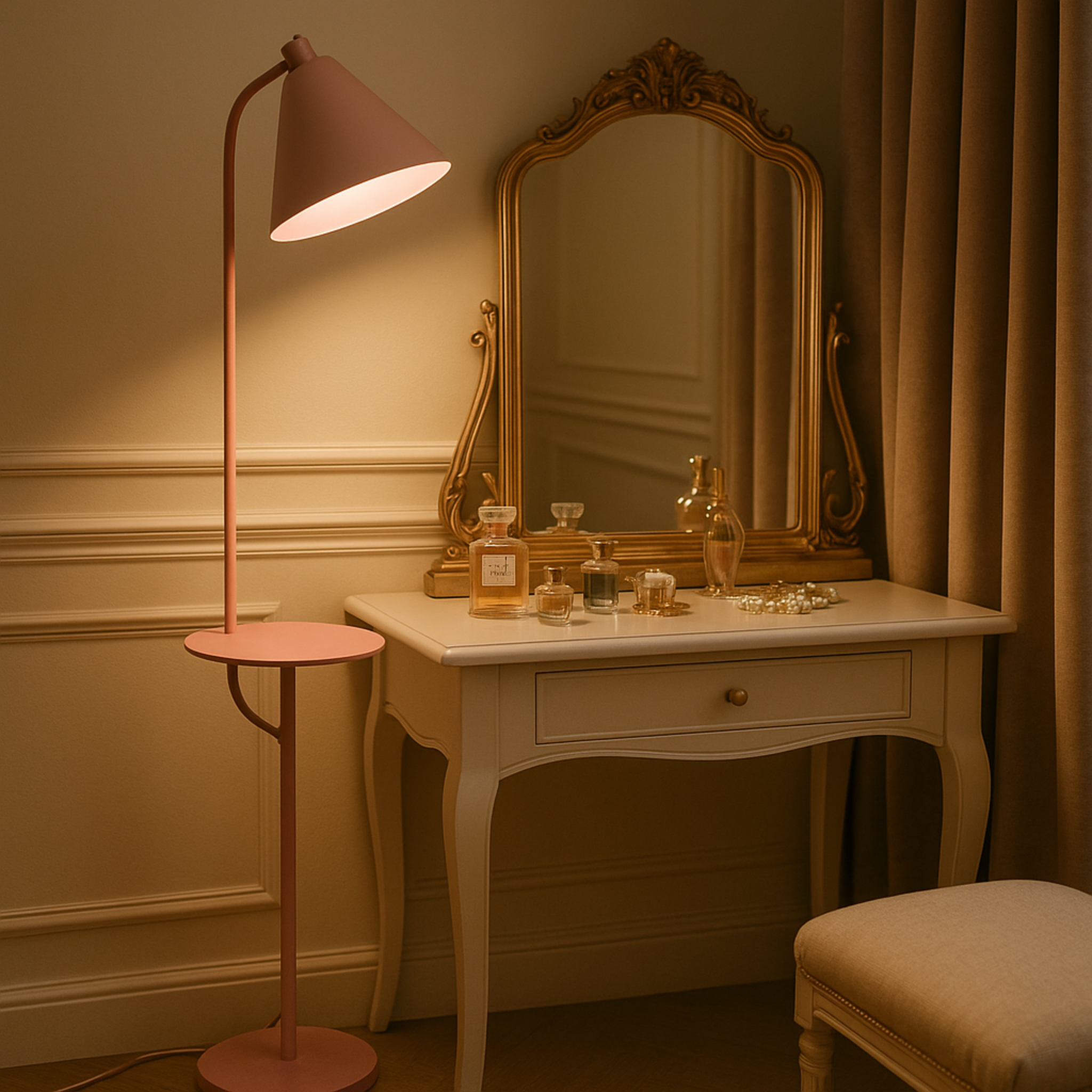 Lampadaire LED Rose avec Table Intégrée – Design Scandinave