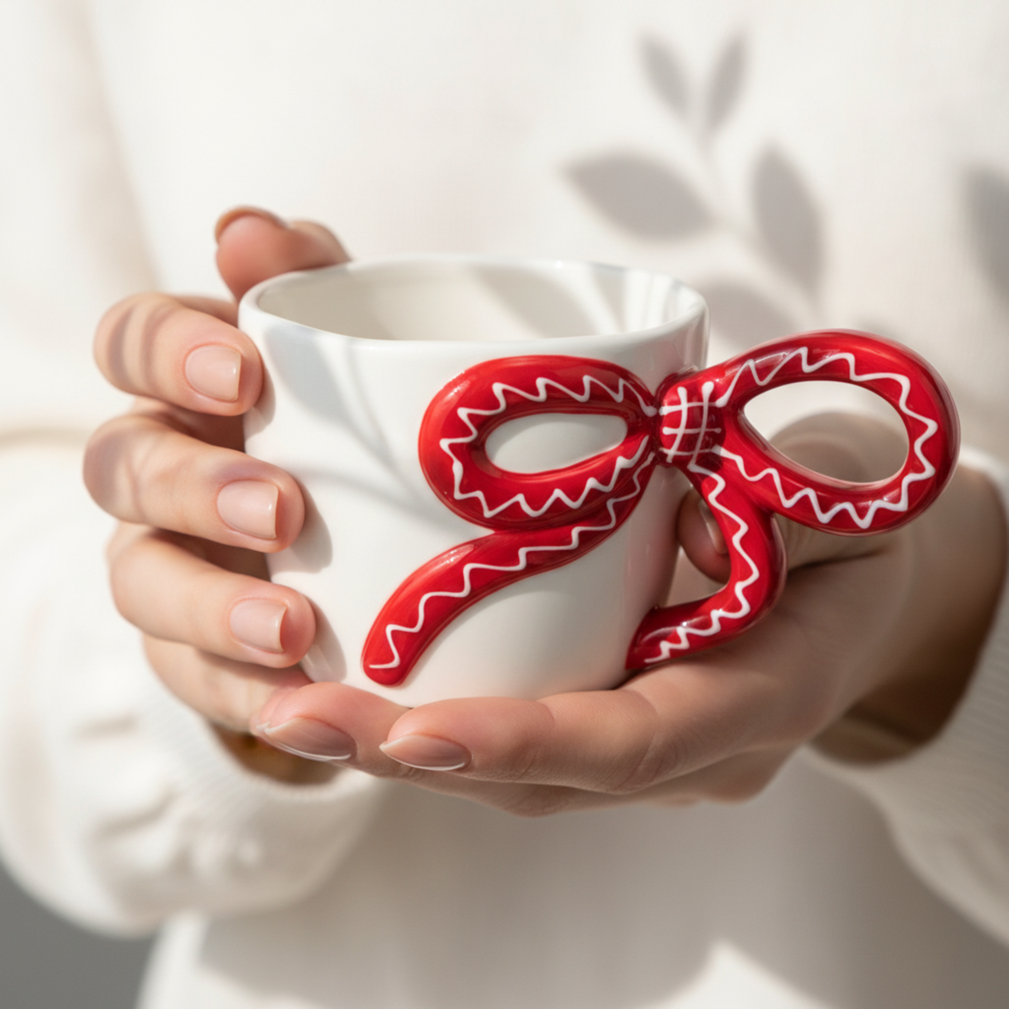 Mug Céramique Anse Nœud Rouge – Tasse Design & Tendance Tunisie