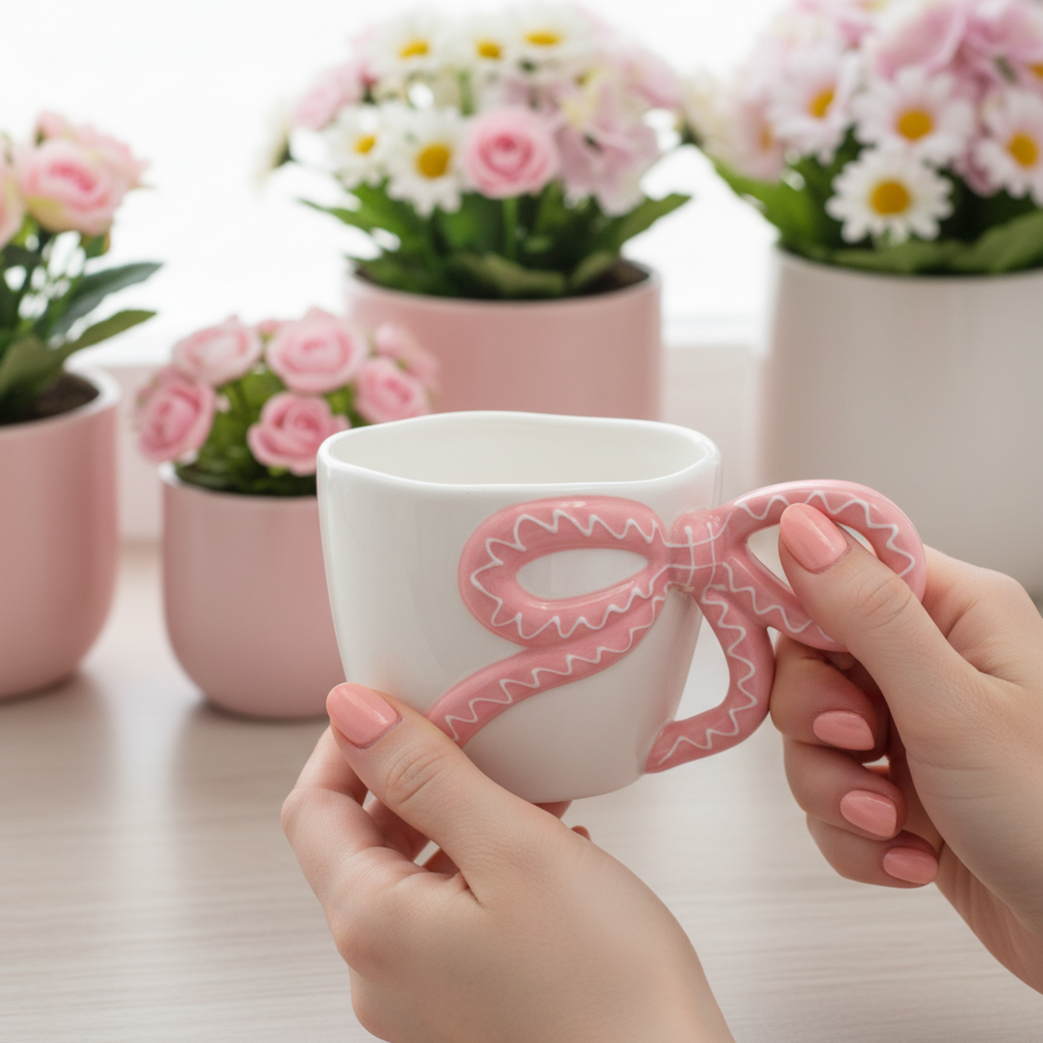 Mug Céramique Coquette Nœud Rose - Tasse Design Tendance Tunisie