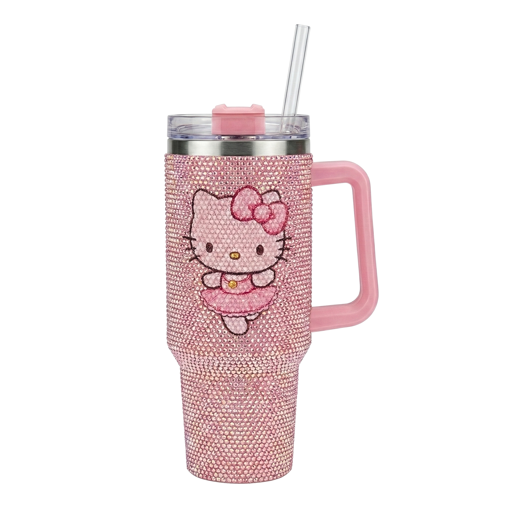 Thermos Hello Kitty Rose avec Paille – Strass Brillant