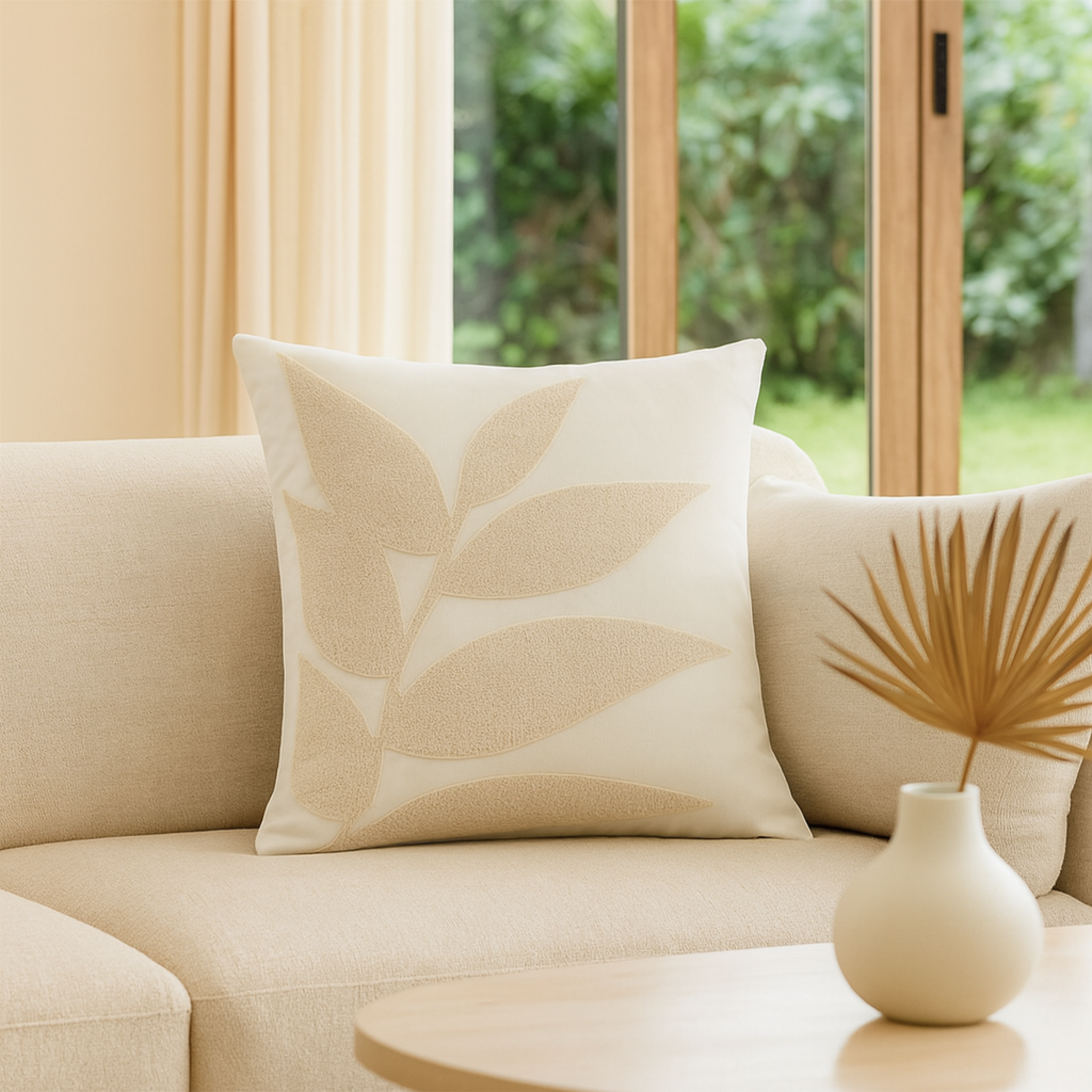 Coussin Feuille Beige Tunisie – Motif Bouclette | Fiolla Home