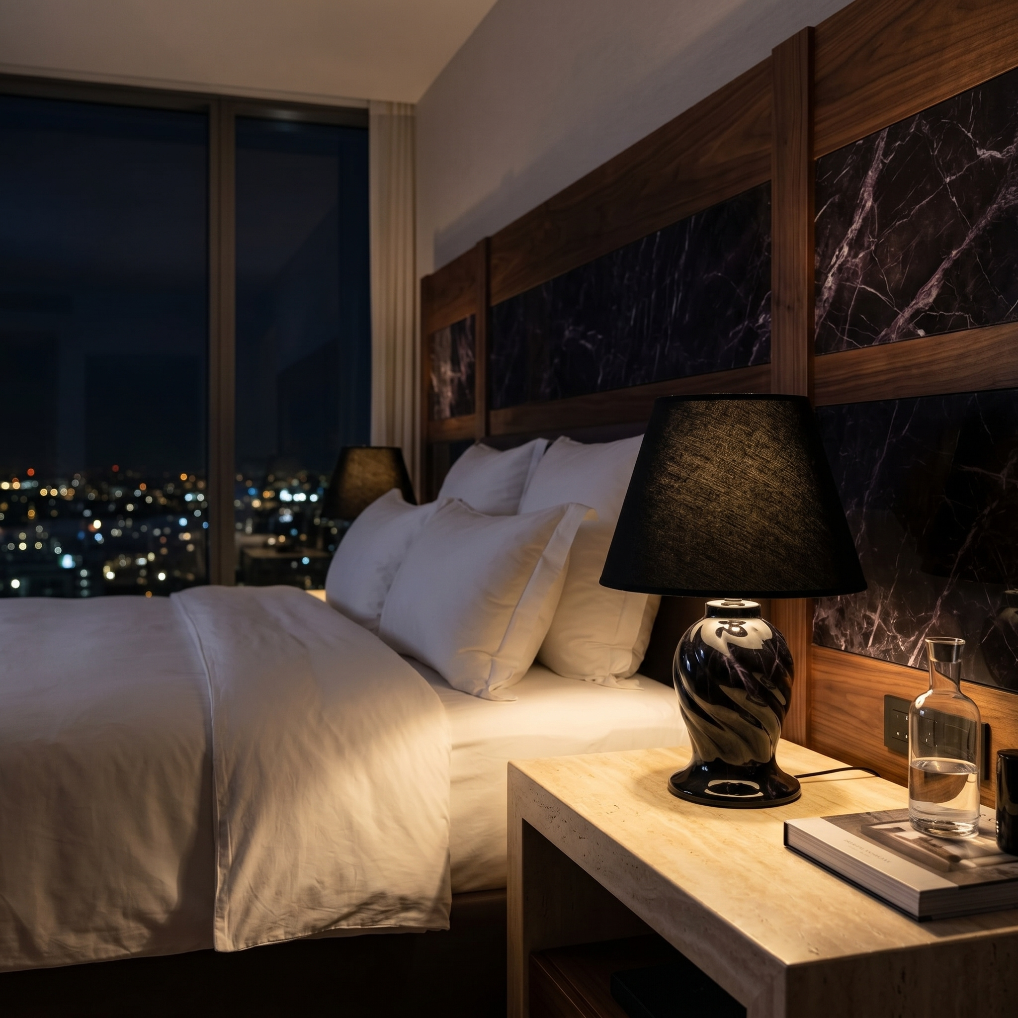 Lampe à Poser Noire Tunisie | Chevet Céramique Torsadée | Fiolla Home