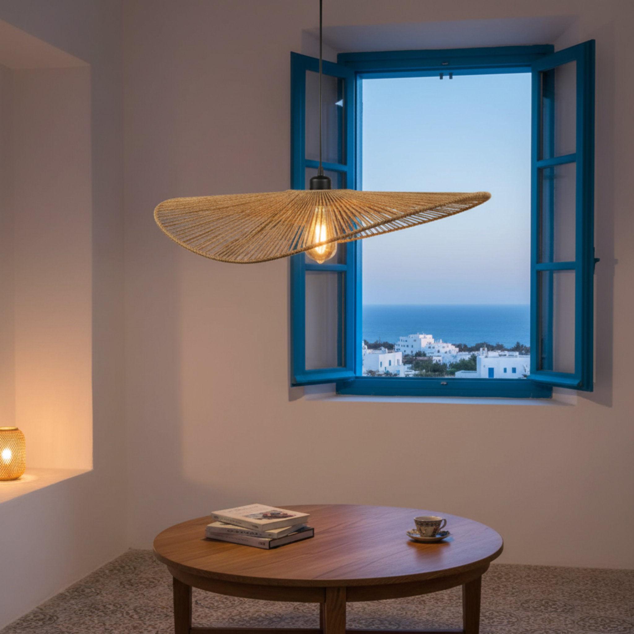 Suspension Large Plate "Medina" – Lustre Aérien en Jute Tressé