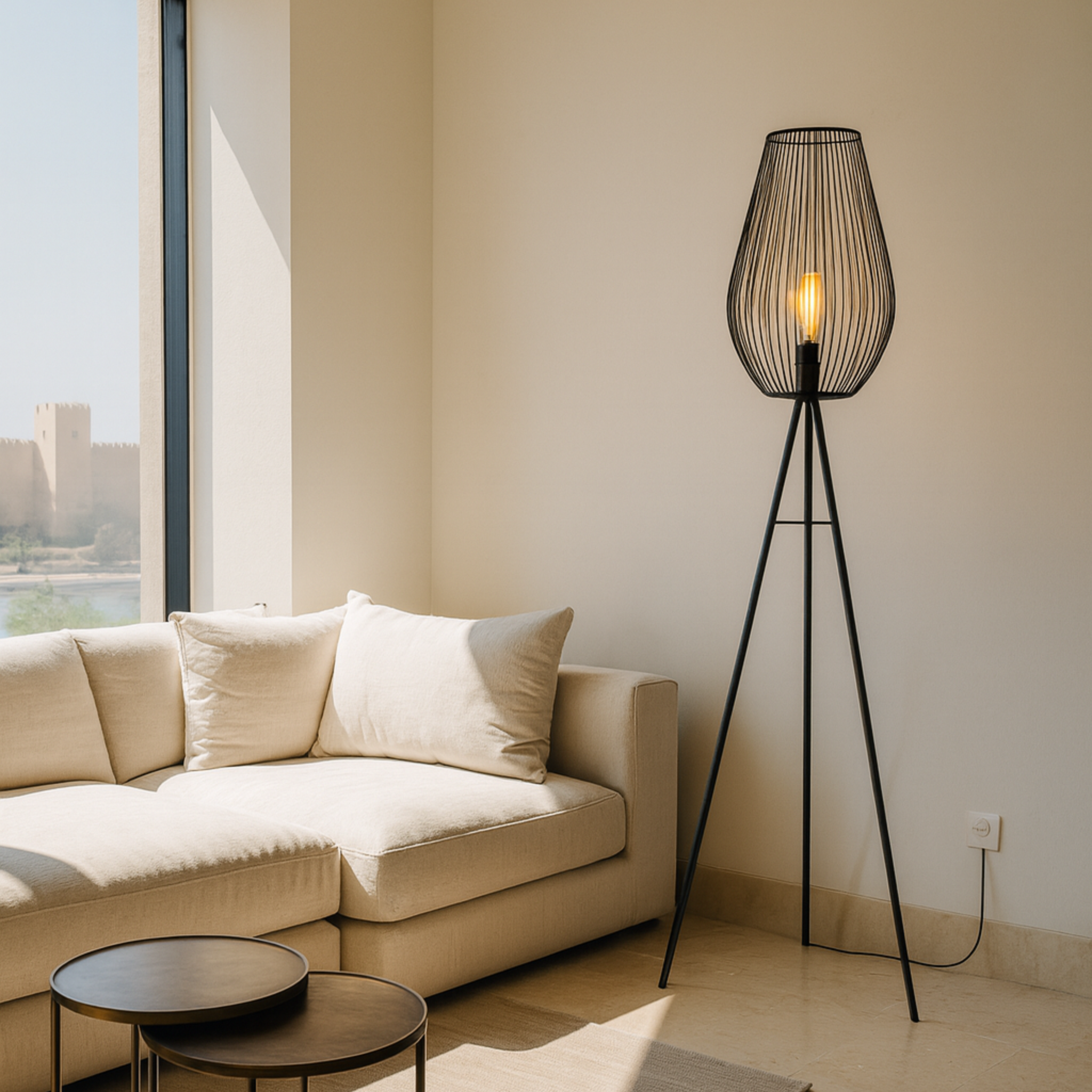 Lampadaire trépied métal noir moderne | Luminaire Tunisie | Fiolla Home