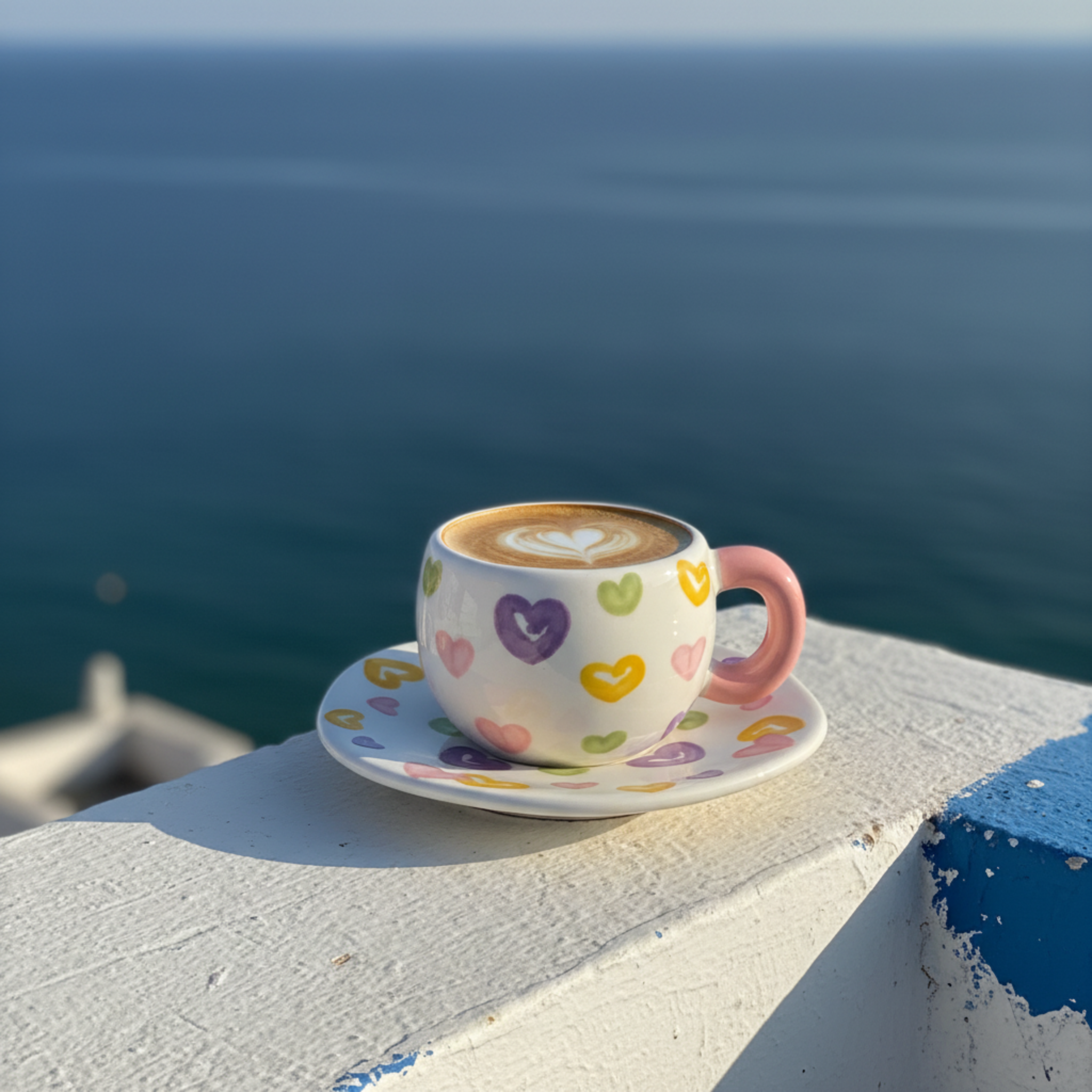 Duo Tasse & Soucoupe "Love Hearts" – Céramique Tendance & Colorée