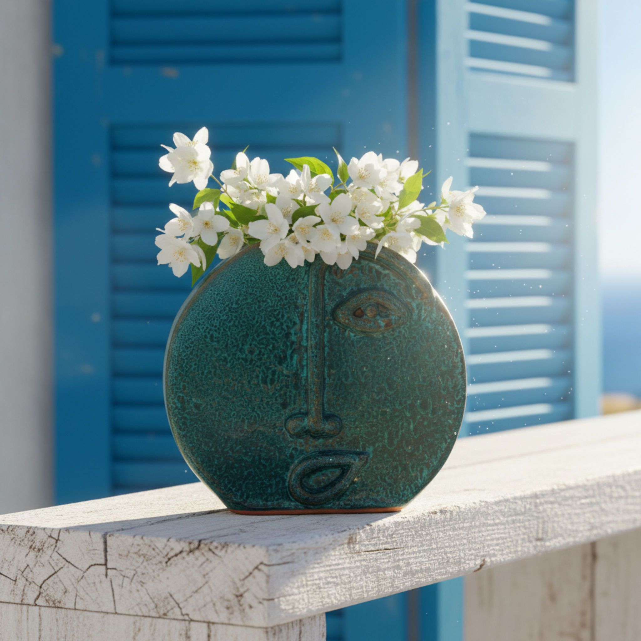 Vase Visage en Céramique Émeraude – Style Tunisien