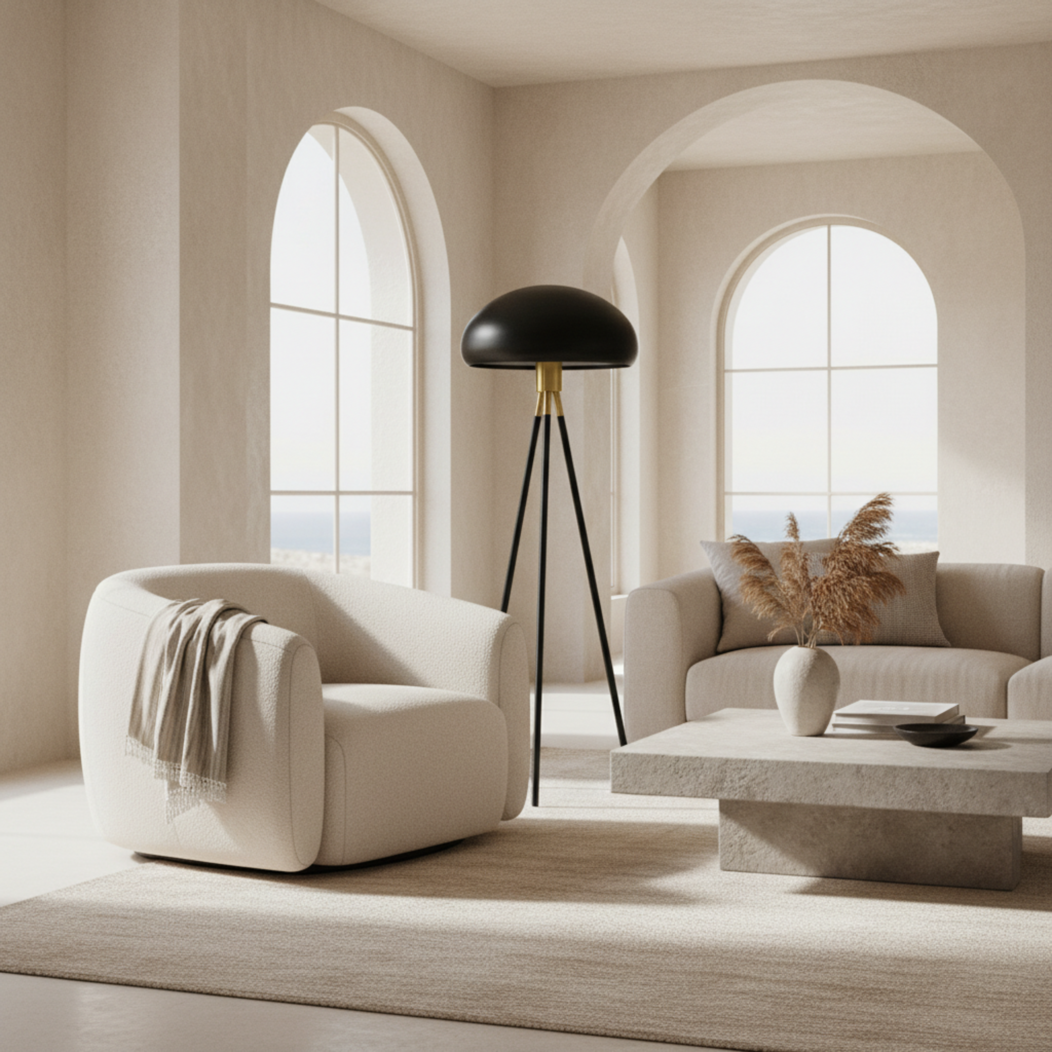 Lampadaire Trépied Noir et Or – Design Luxe pour Salon en Tunisie