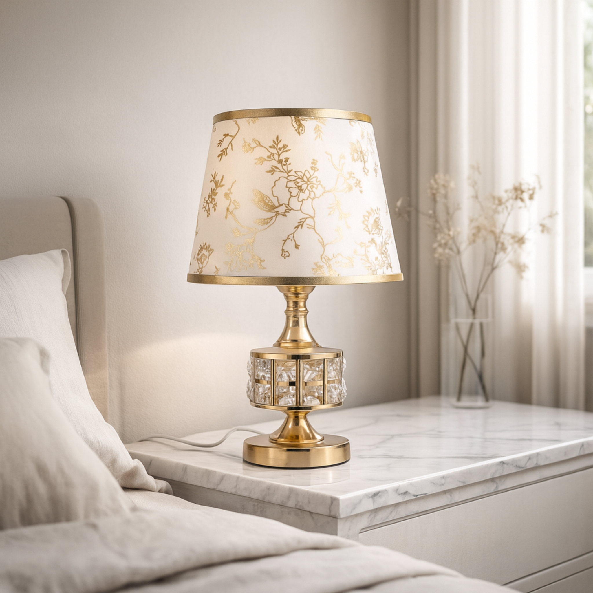 Lampe de Chevet Dorée & Cristal | Luxe et Élégance Tunisie