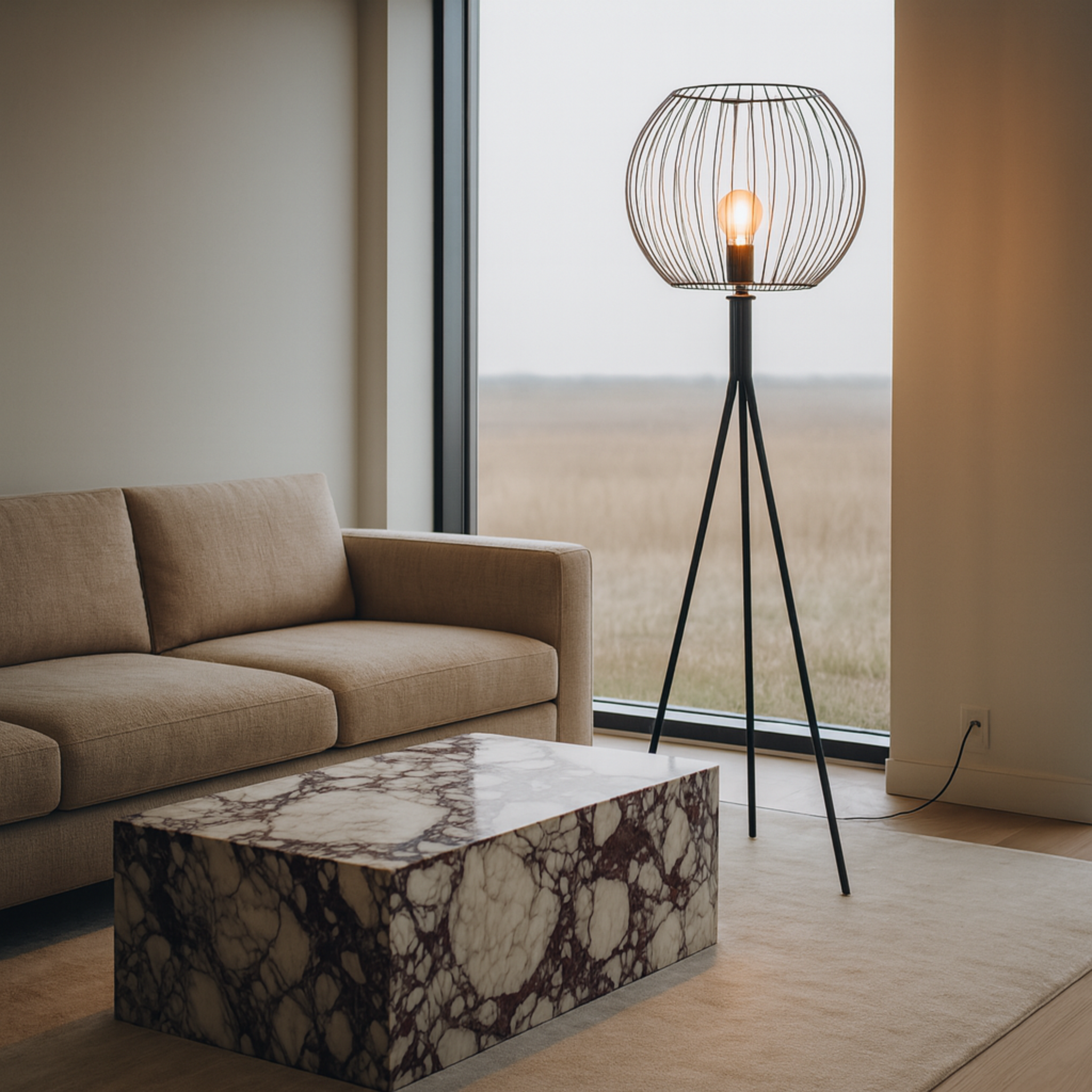 Lampadaire métallique noir sur trépied | Luminaire Tunisie | Fiolla Home