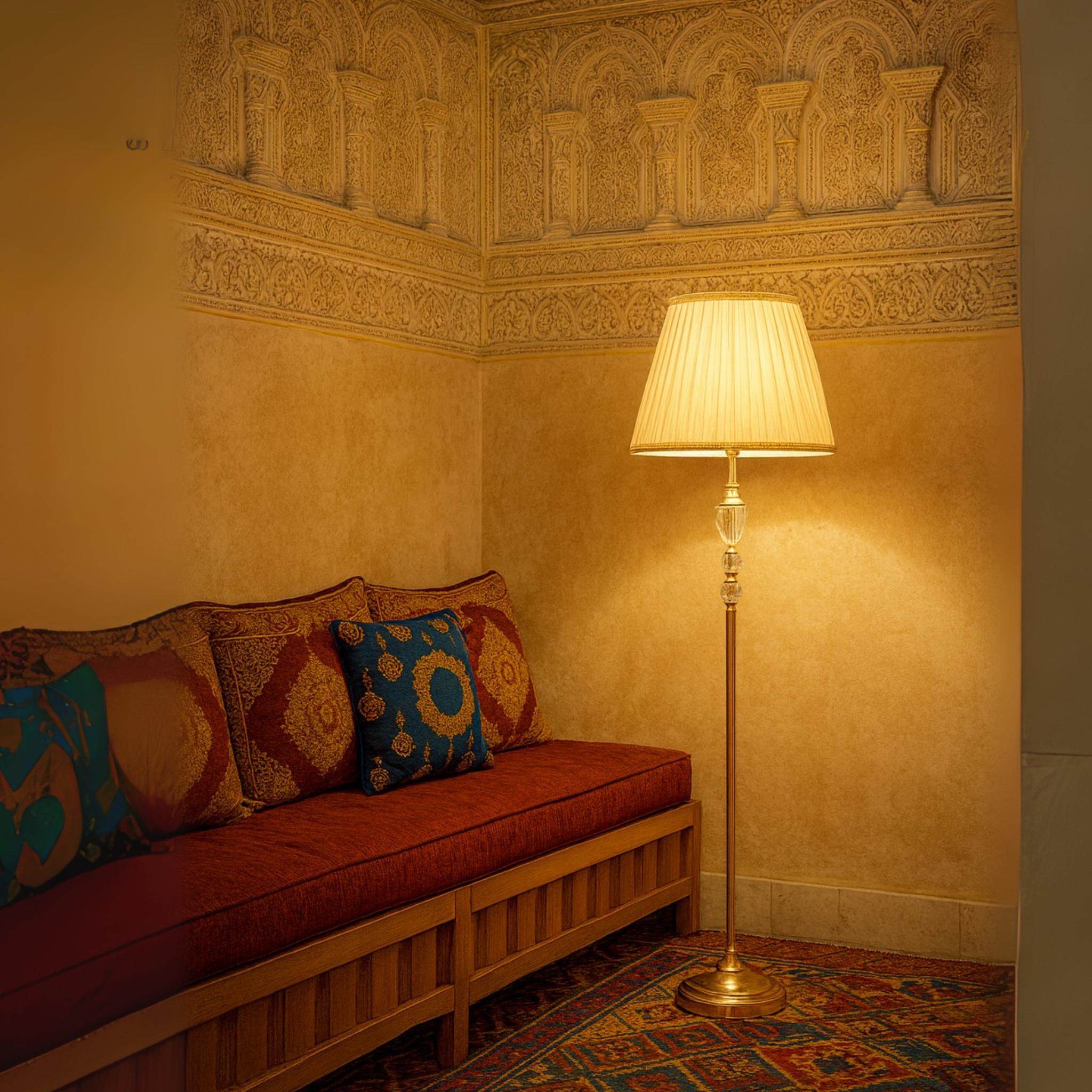 Lampadaire Antique Doré Tunisie | Abat-jour Plissé | Fiolla Home