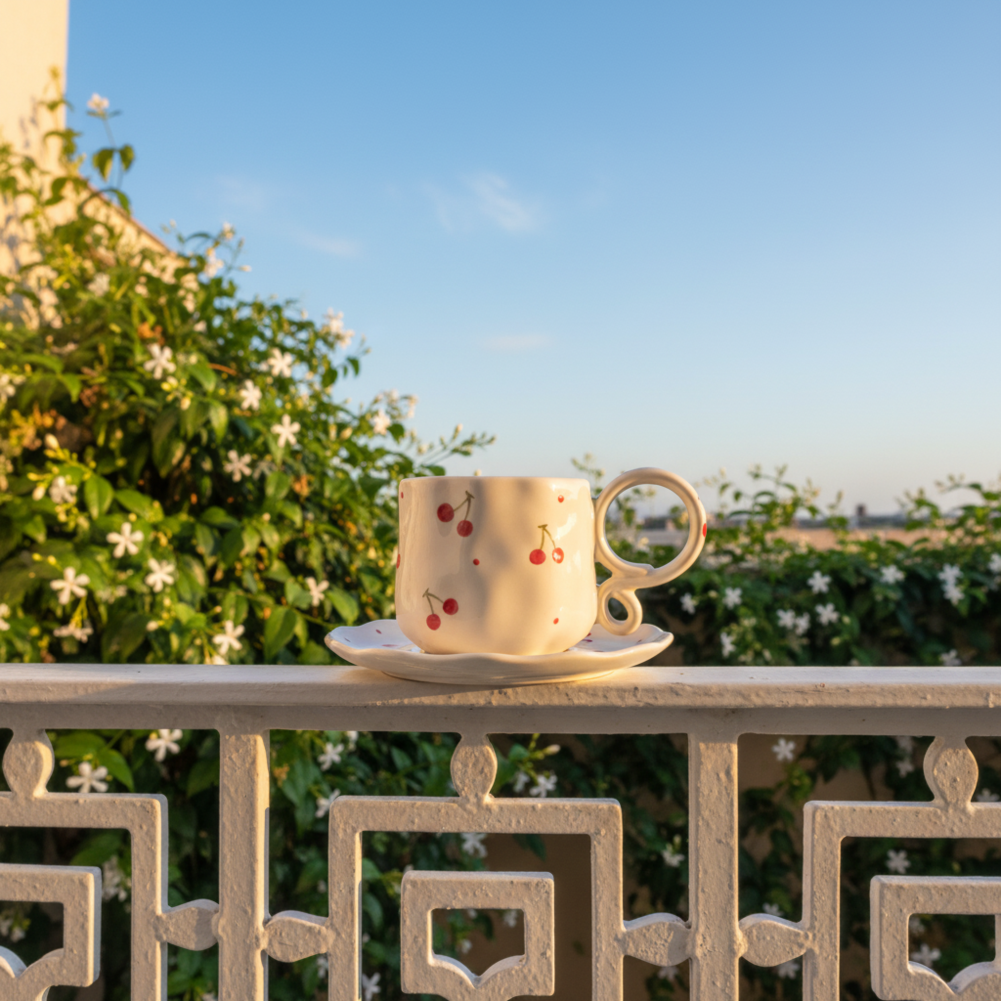 Set Tasse & Soucoupe Cerises en Céramique – Design Tendance & Artisanal