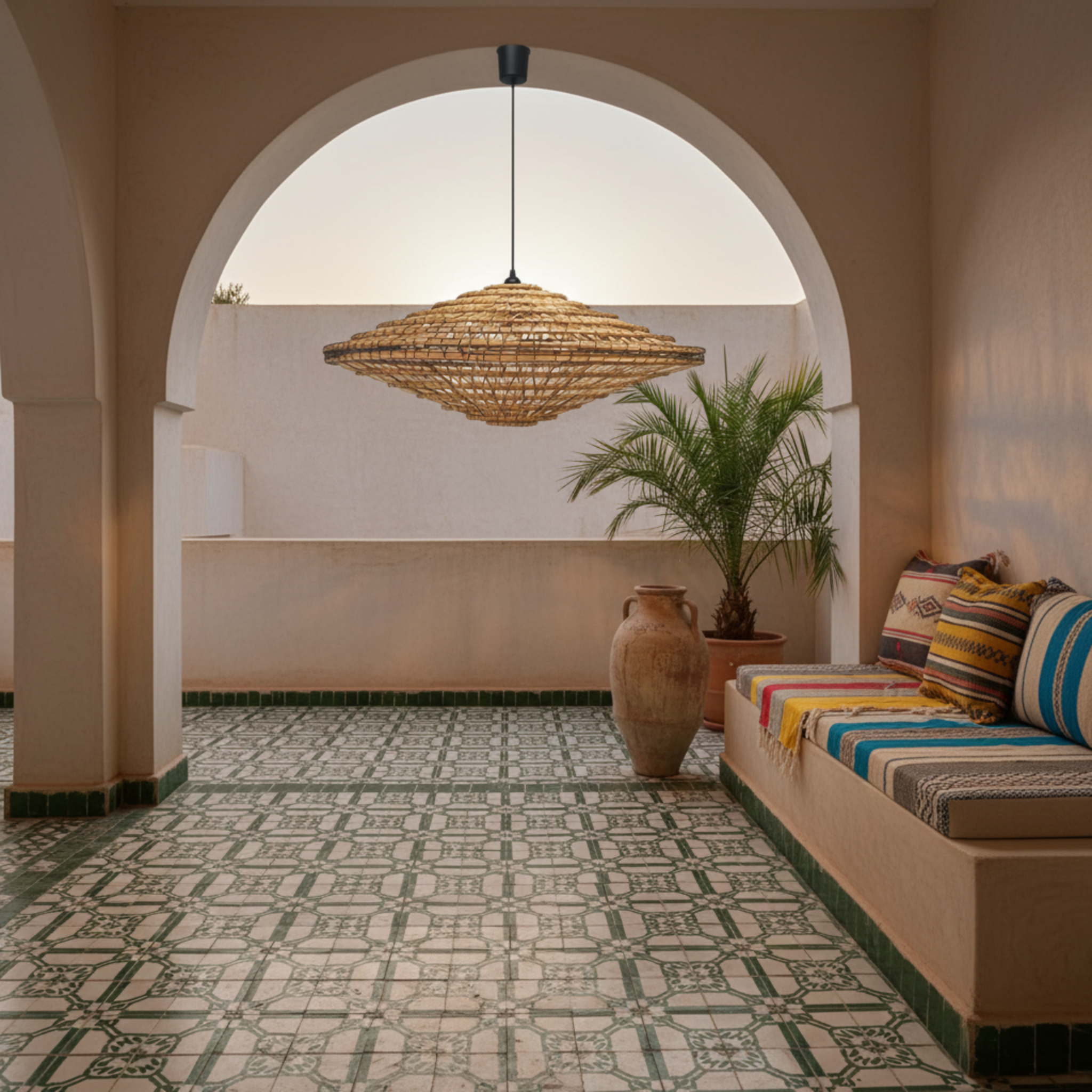 Lustre artisanal en fibres de dattes – Suspension bohème et naturelle