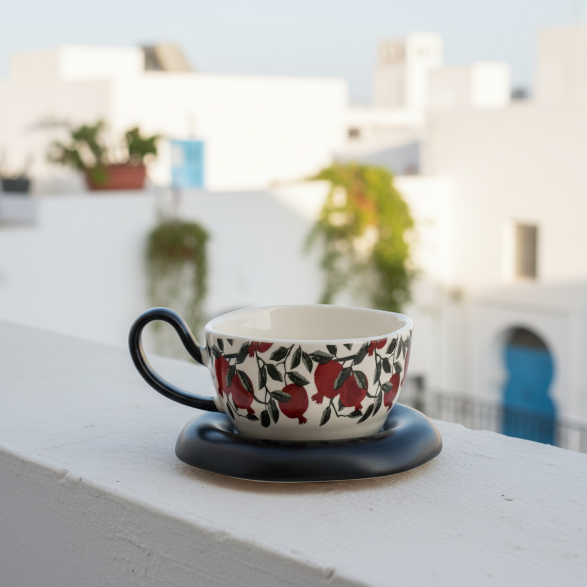 Tasse Céramique "Grenade" & Soucoupe Design Noire - Art de la Table Chic