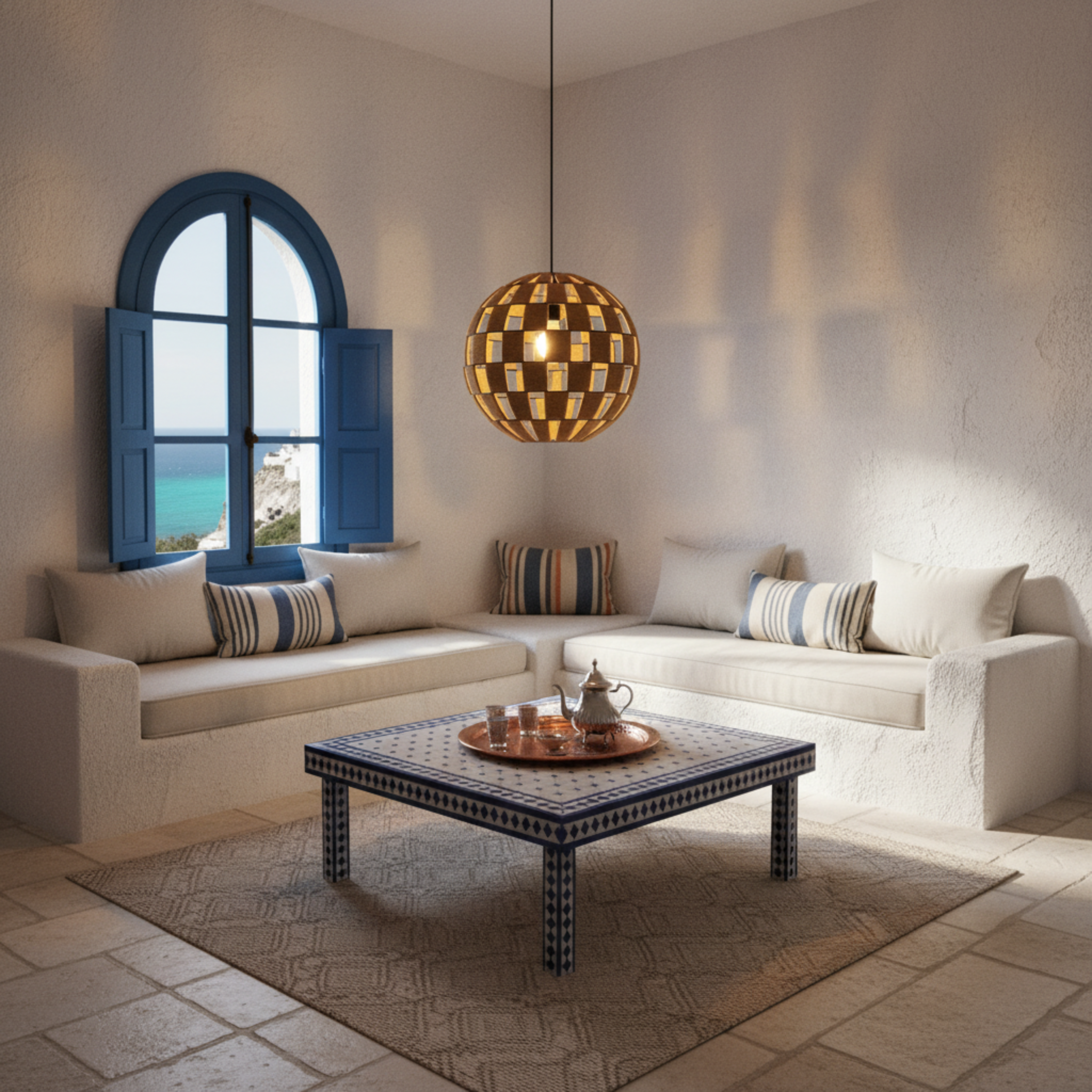 Suspension Sphérique Bois Tressé | Design Artisanal | Tunisie