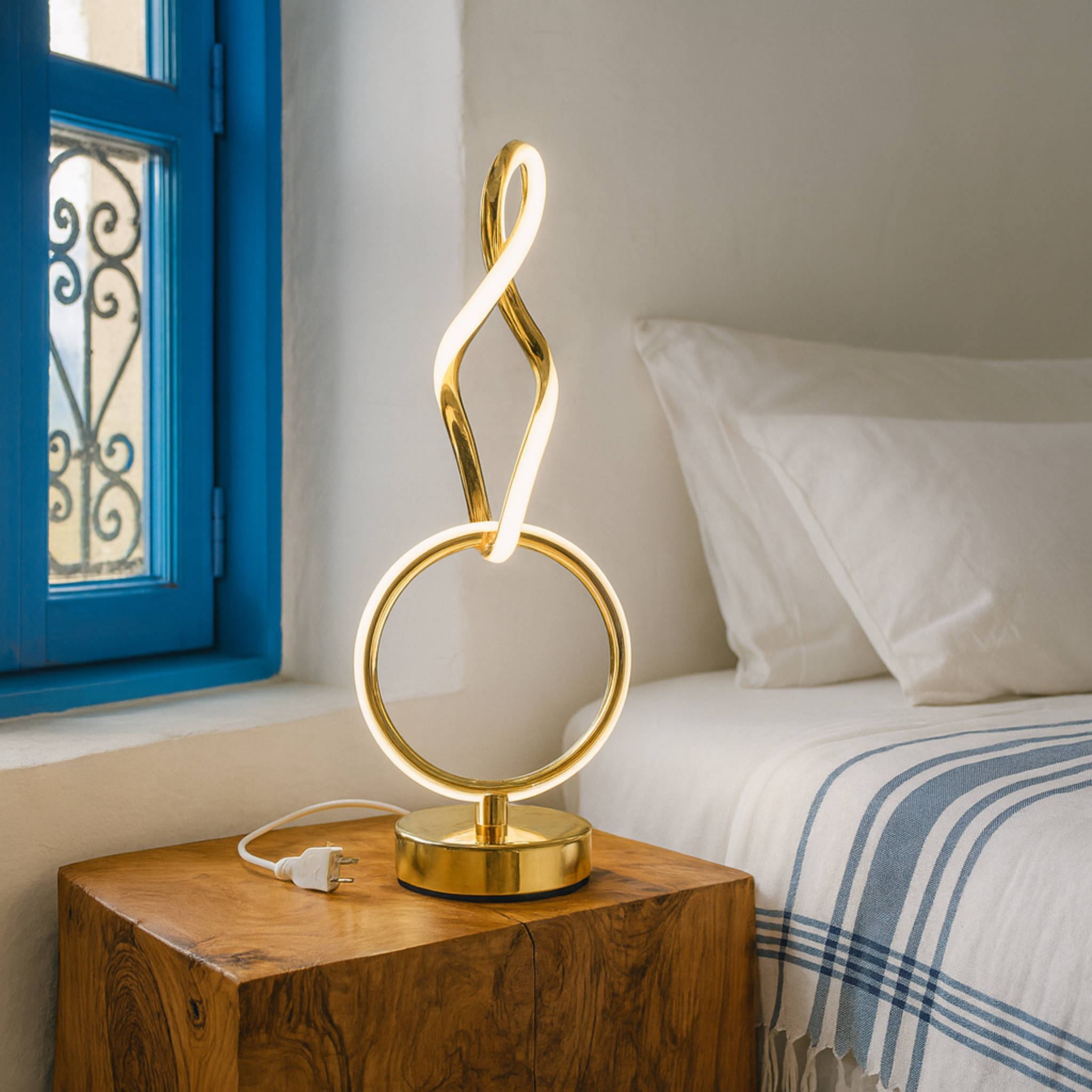 Veilleuse LED Anneau Doré & Torsade | Luminaire de Chevet | Fiolla Home