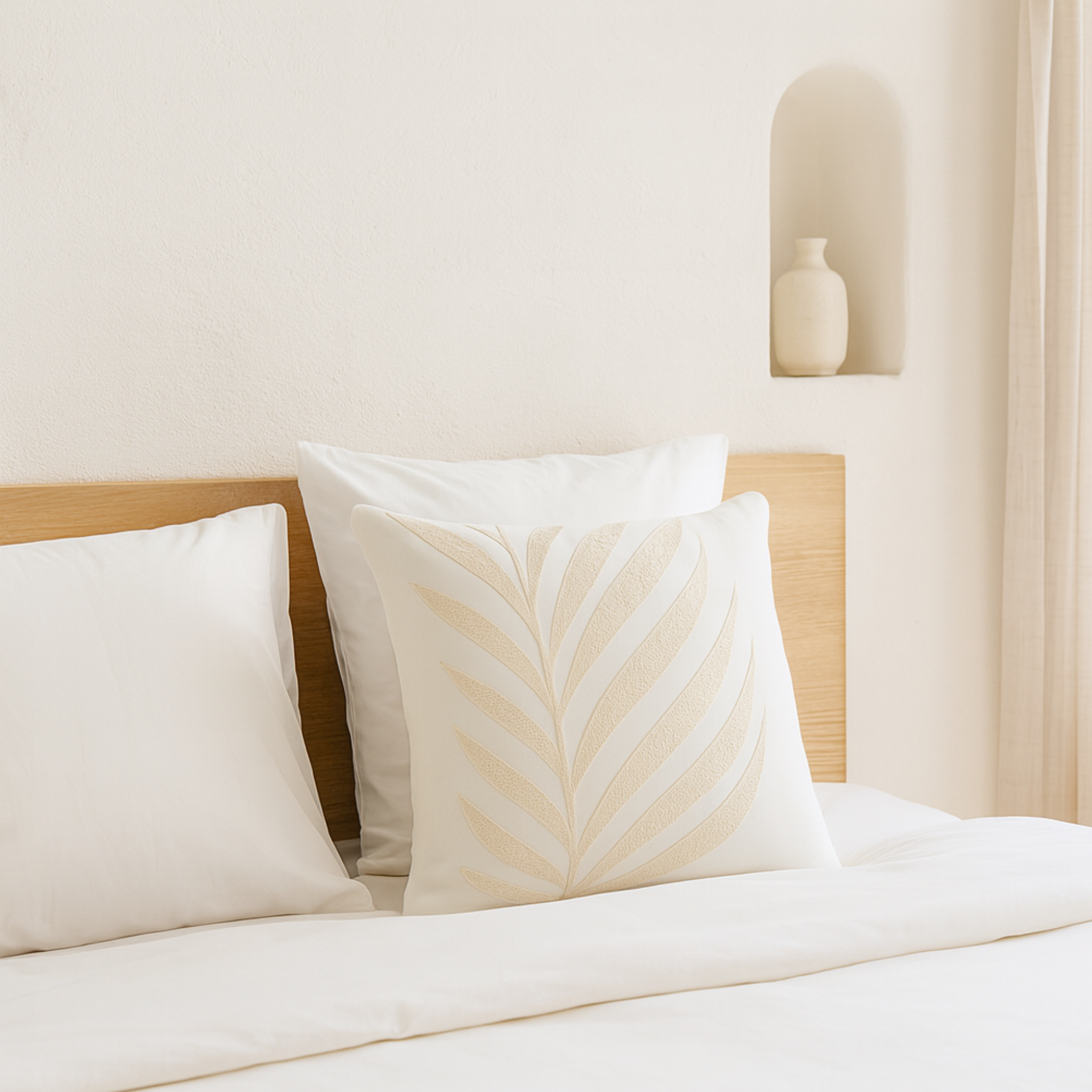 Coussin Feuille Beige – Bouclette Texturée Tunisie | Fiolla Home