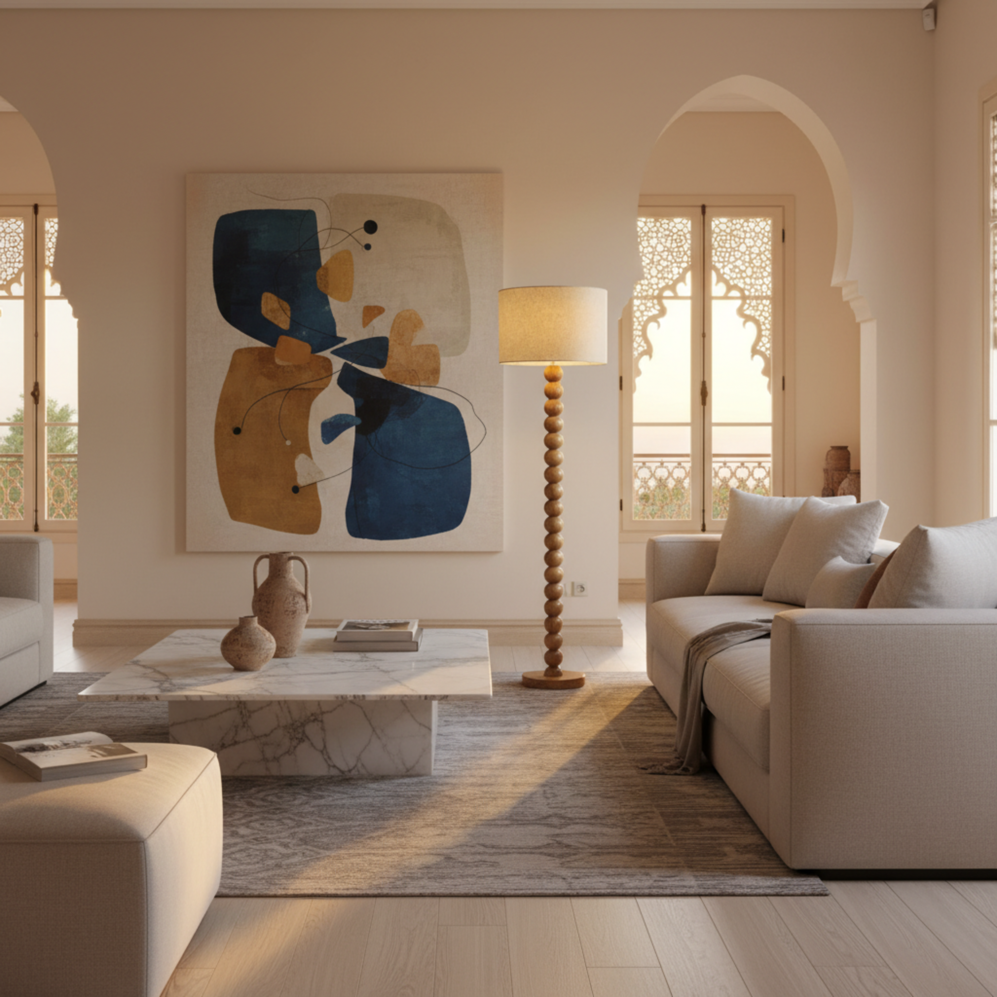 Lampadaire Artisanal en Bois Rouge – Sculpture Fait Main Luxe Tunisie