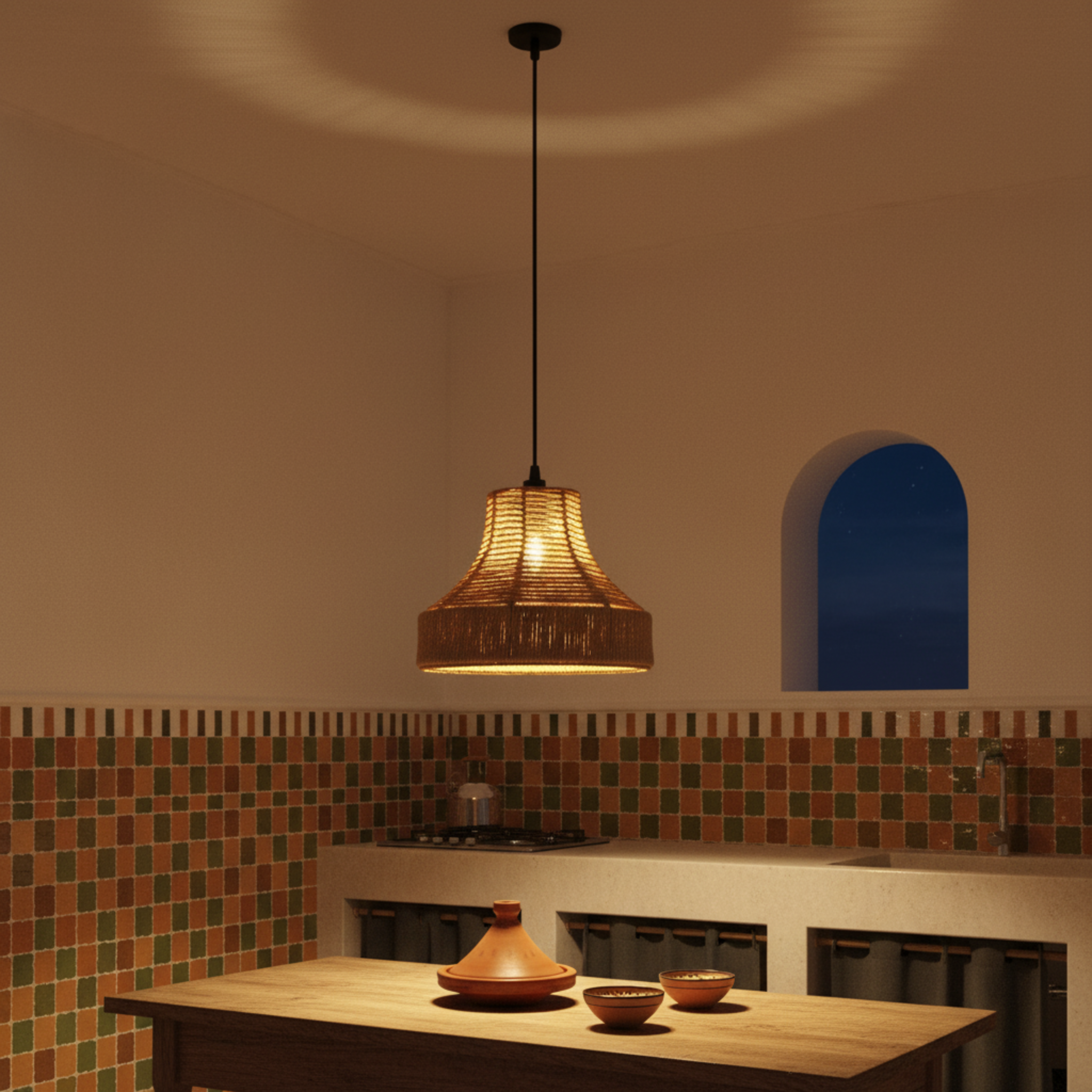 Suspension "Salma" en Jute Tressé – Lustre Boho Chic Polyvalent