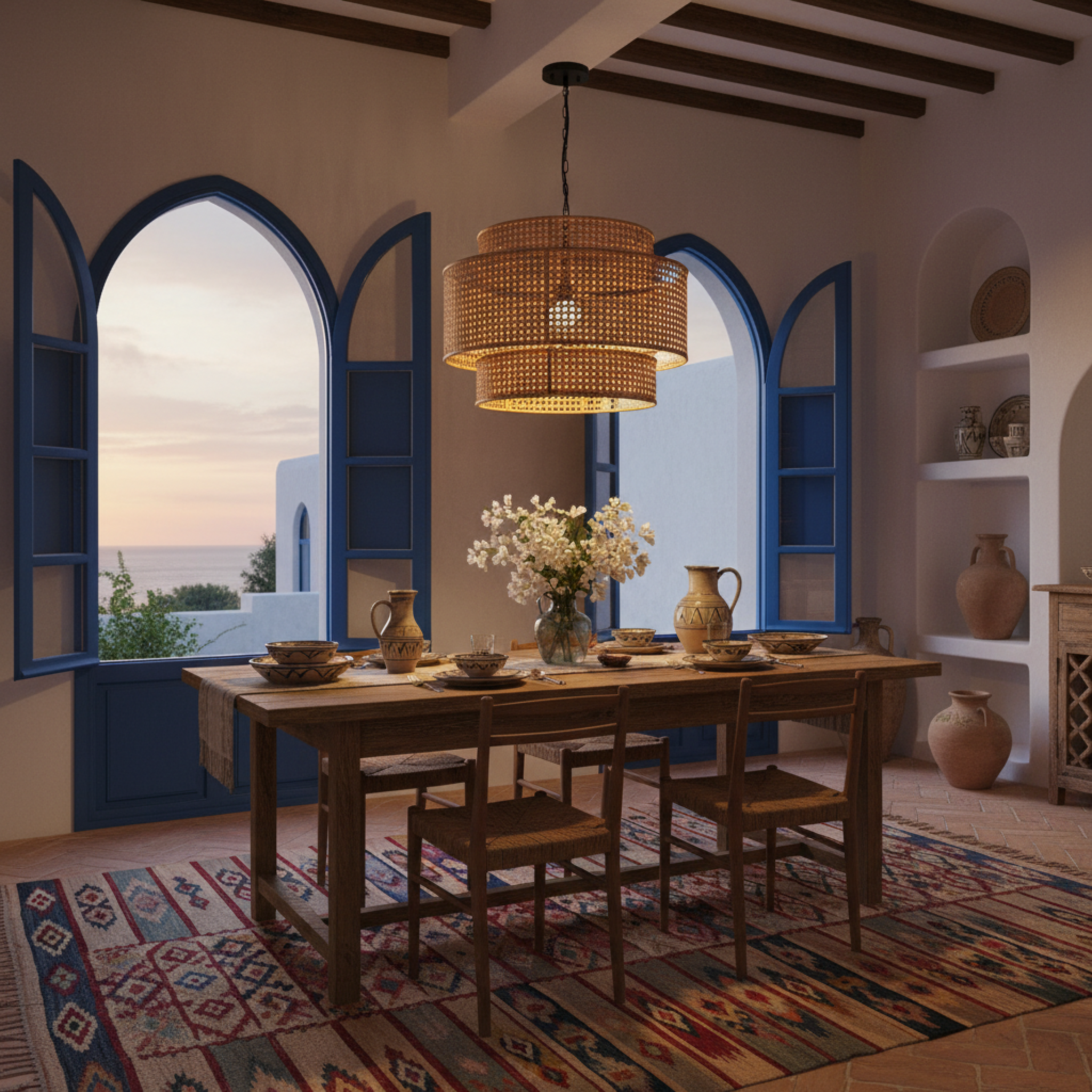 Suspension Triple en Rotin Naturel – Lustre Bohème Chic & Tendance