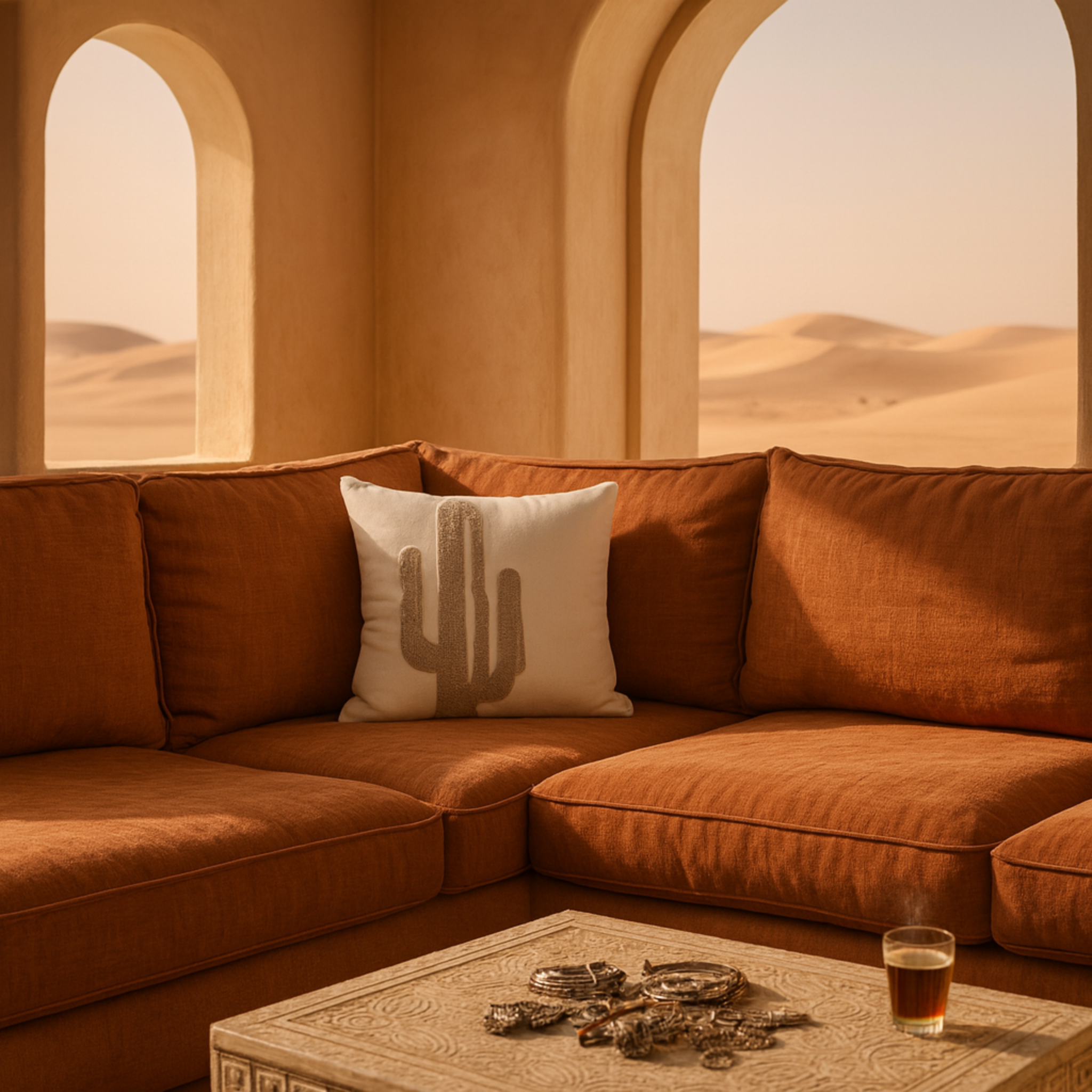 Coussin Cactus Beige Tunisie – Motif Bouclette | Fiolla Home