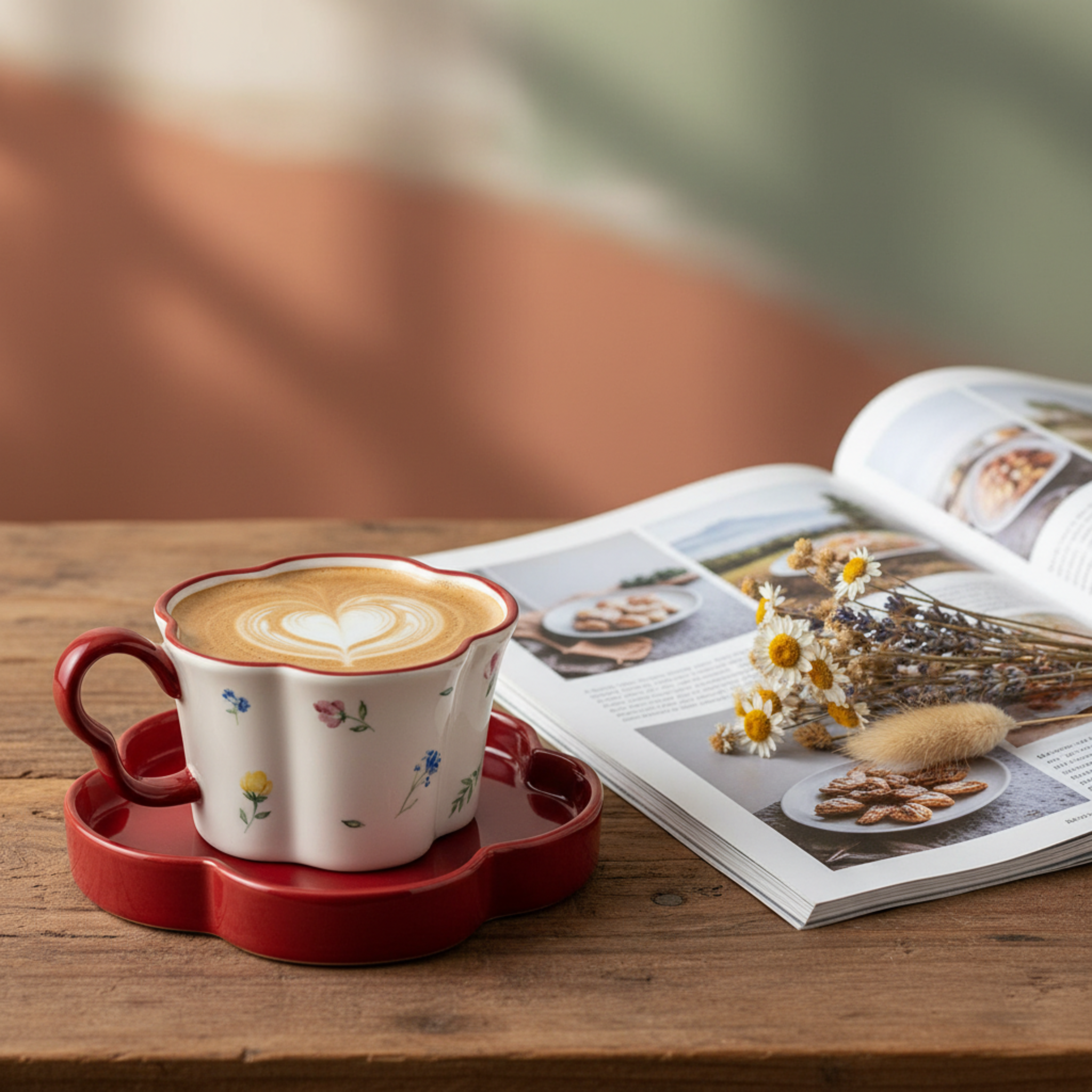 Tasse Forme Fleur & Soucoupe Rouge – Mug Cute & Idée Cadeau Tunisie