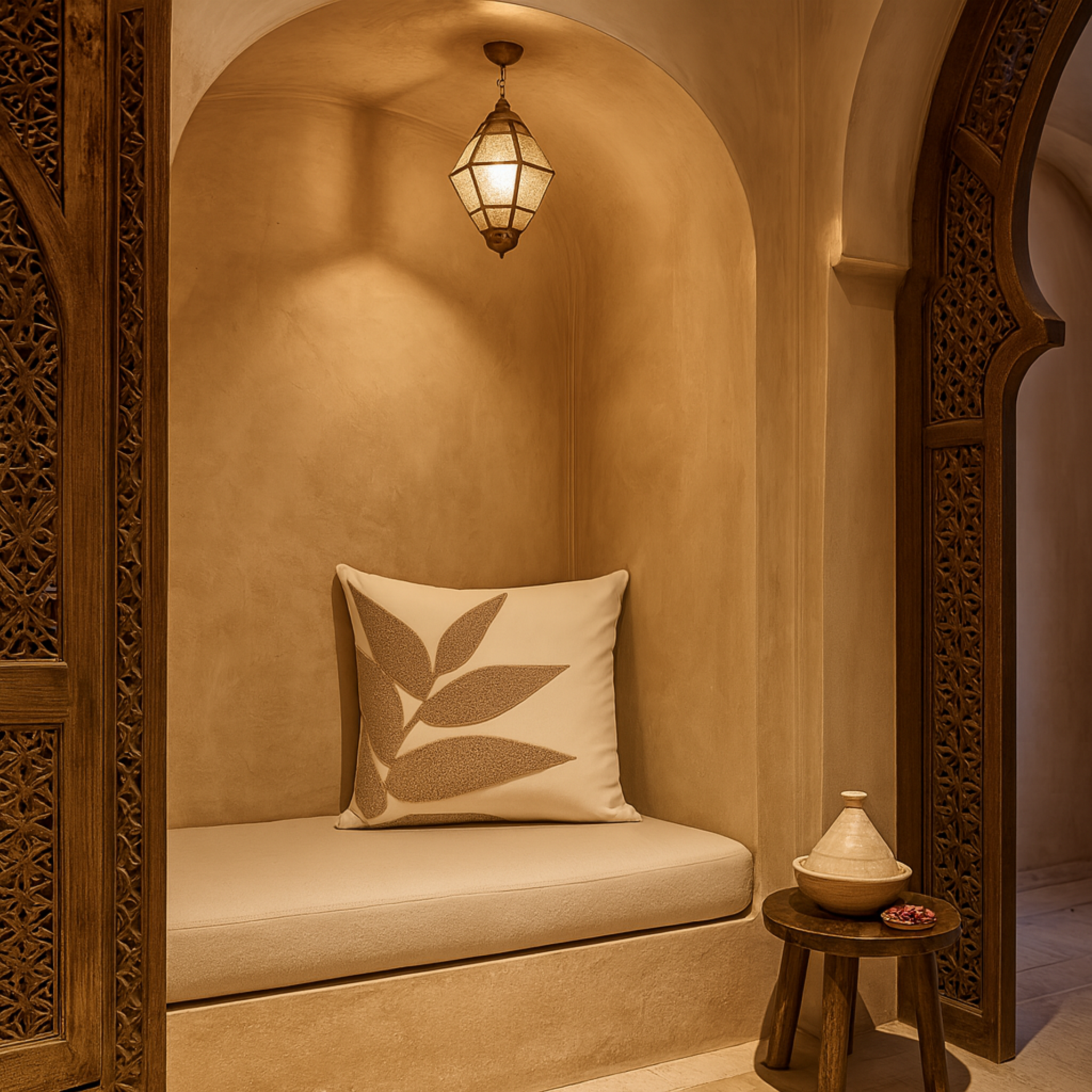 Coussin Décoratif Tunisie – Motif Feuille Beige | Fiolla Home