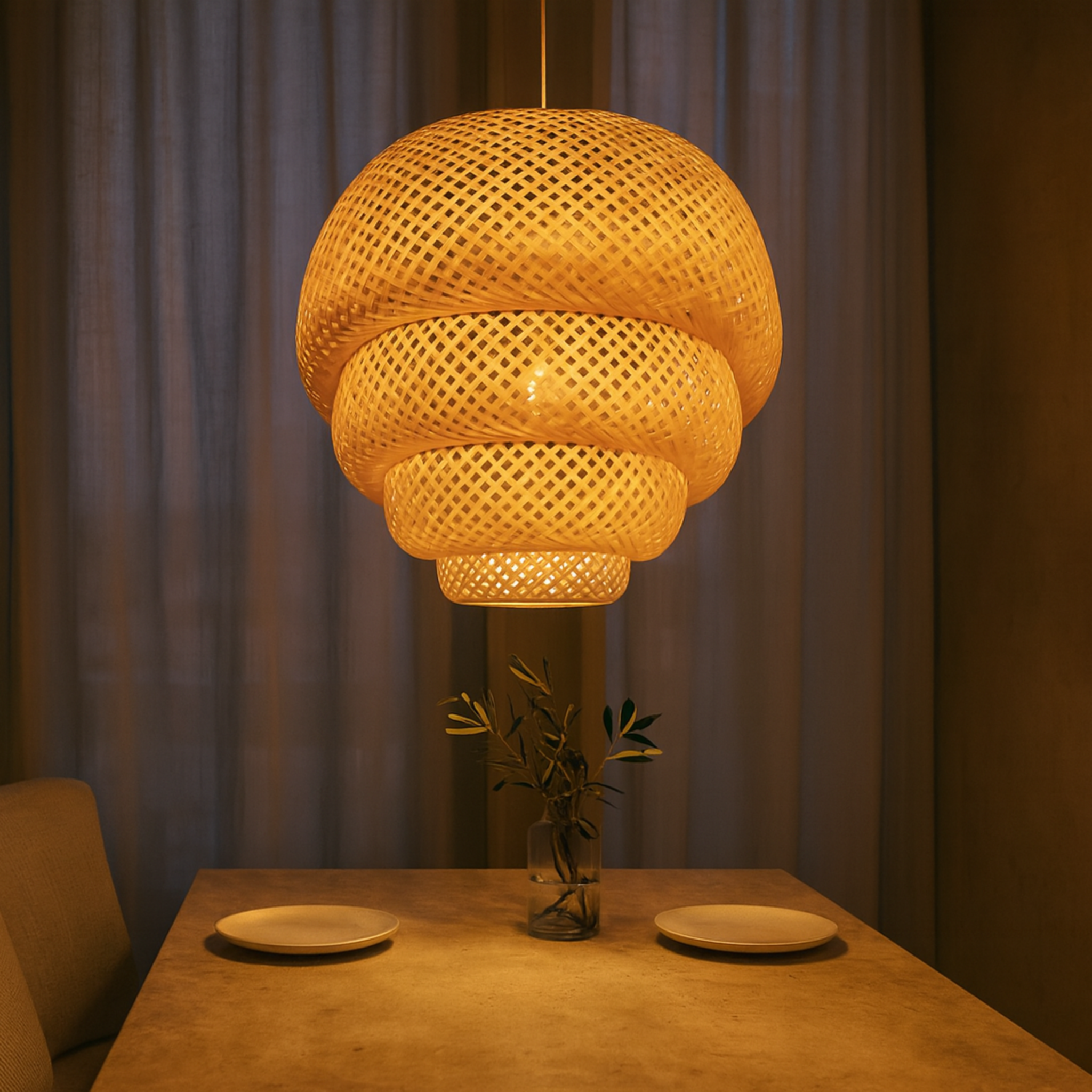 Suspension rotin industriel importé | Coquille spiralée | Fiolla Home