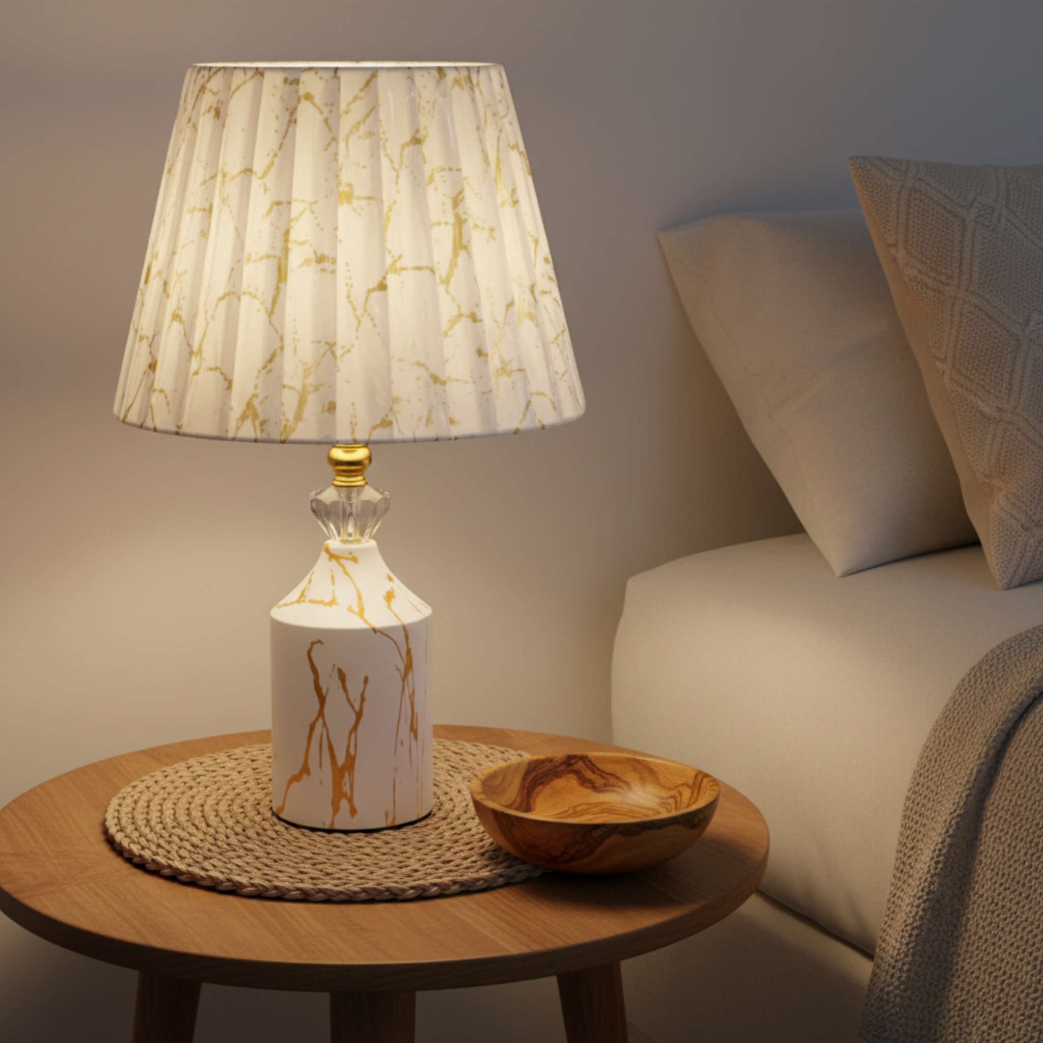 Lampe de Chevet Effet Marbre Blanc Doré | Fiolla Home