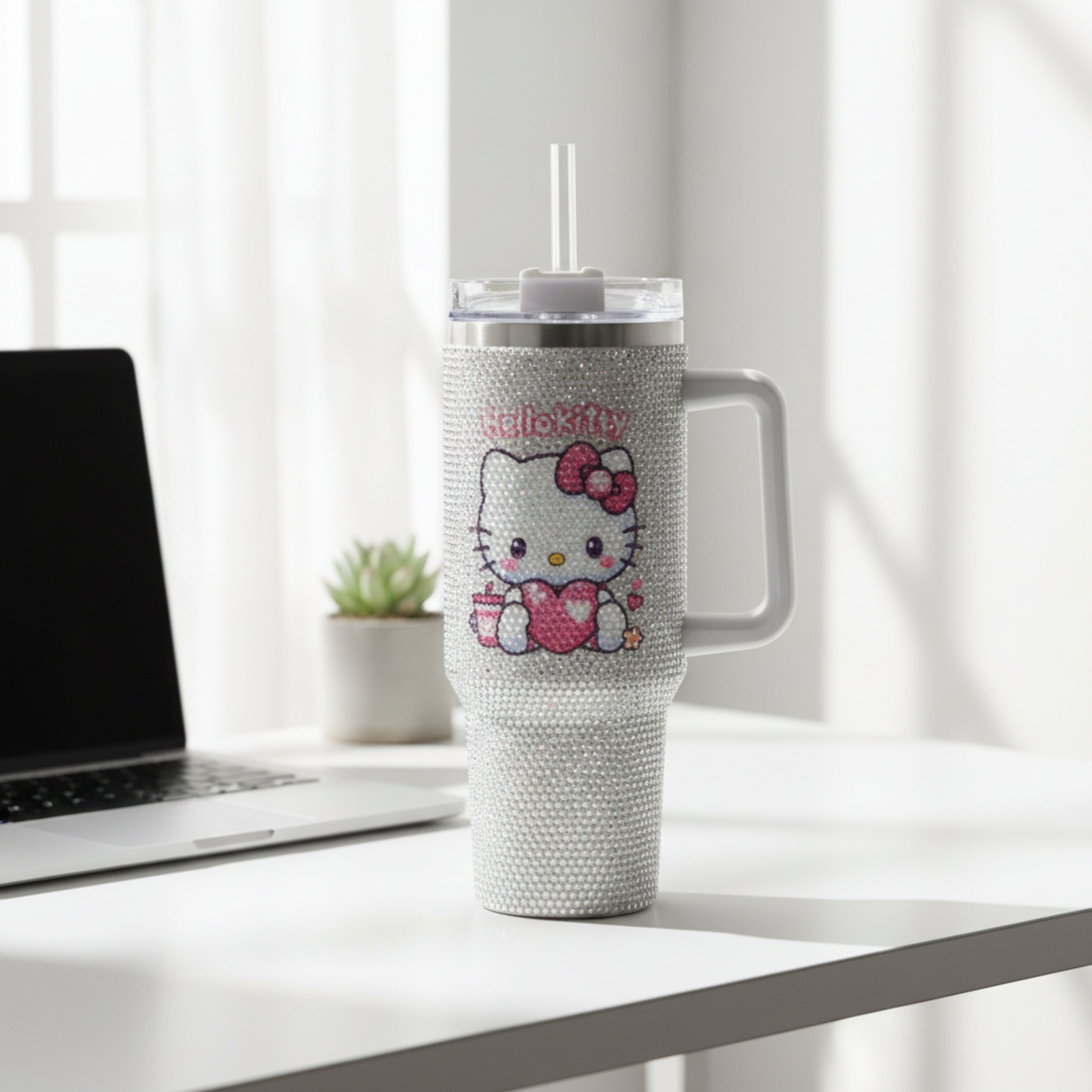 Thermos Hello Kitty Strass Argenté avec Paille - Tunisie