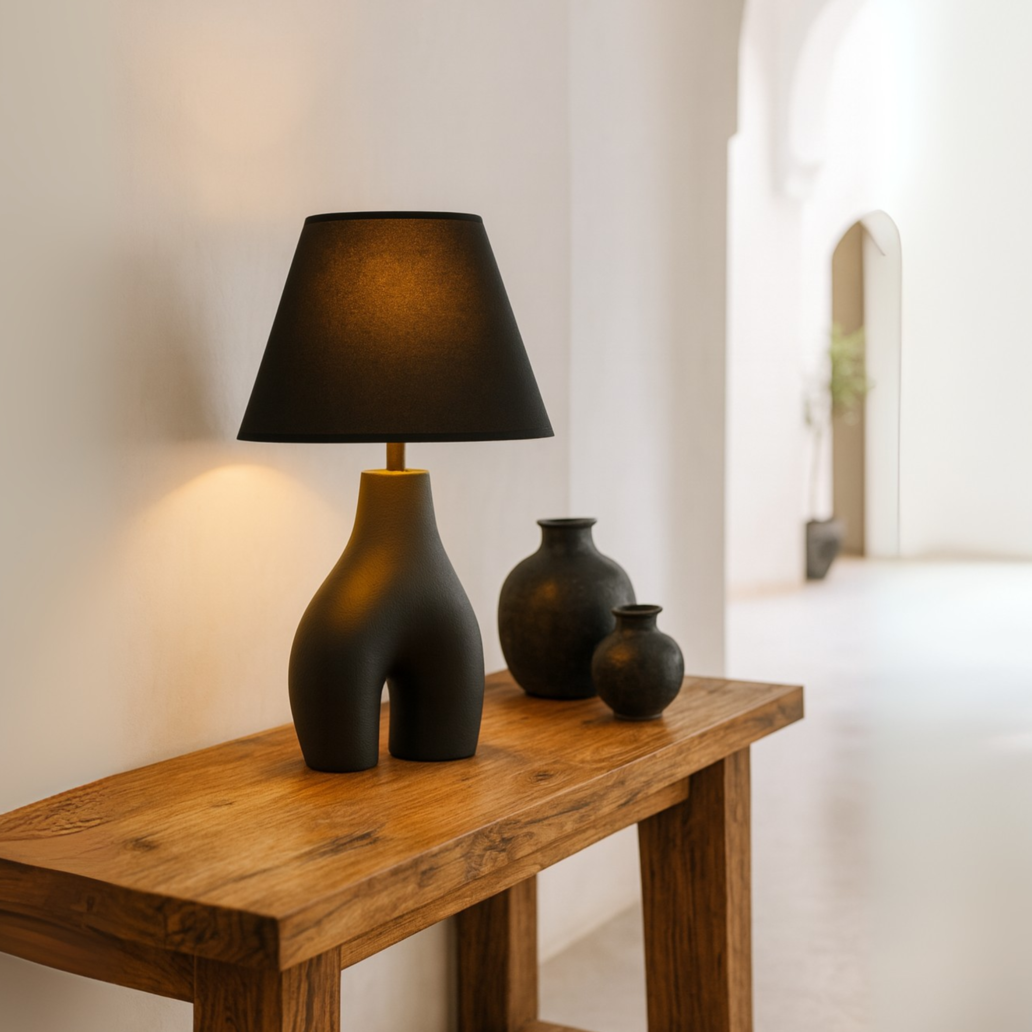 Veilleuse Sculpturale Noire Tunisie | Abat-jour Tissu | Fiolla Home