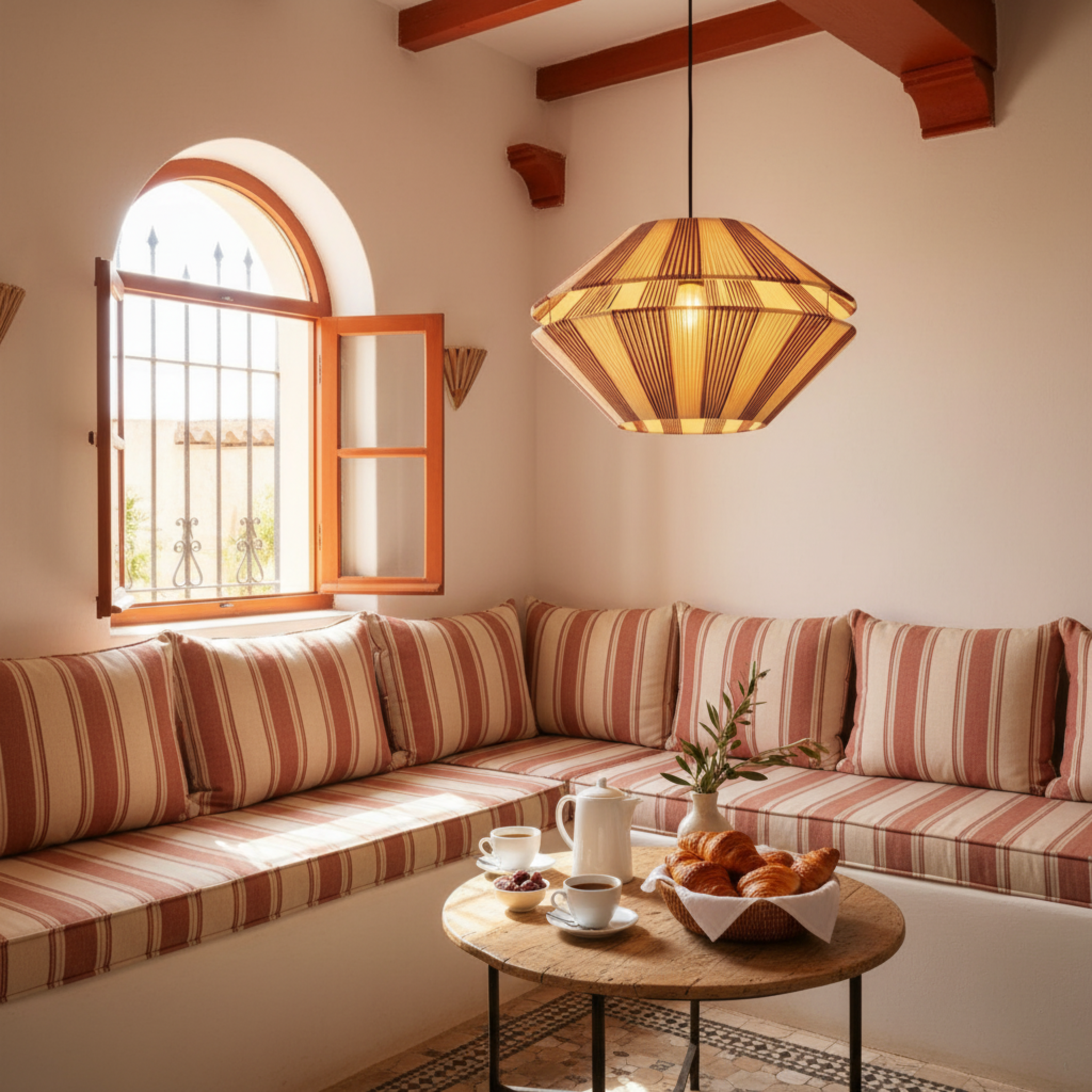 Suspension Jute Plissée Géométrique Fait Main | Design Tunisien Élégant