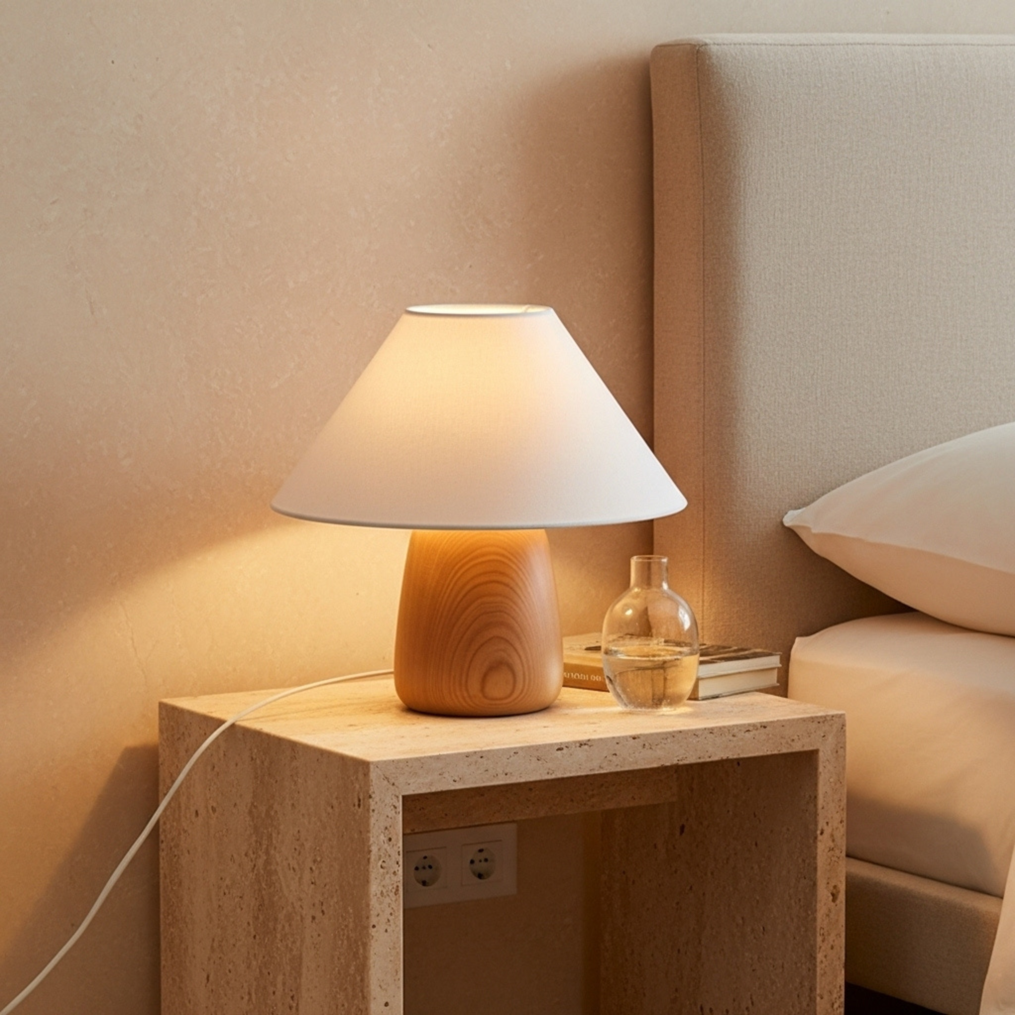 Veilleuse en Bois Artisanale – Lampe de Chevet Design Tunisie