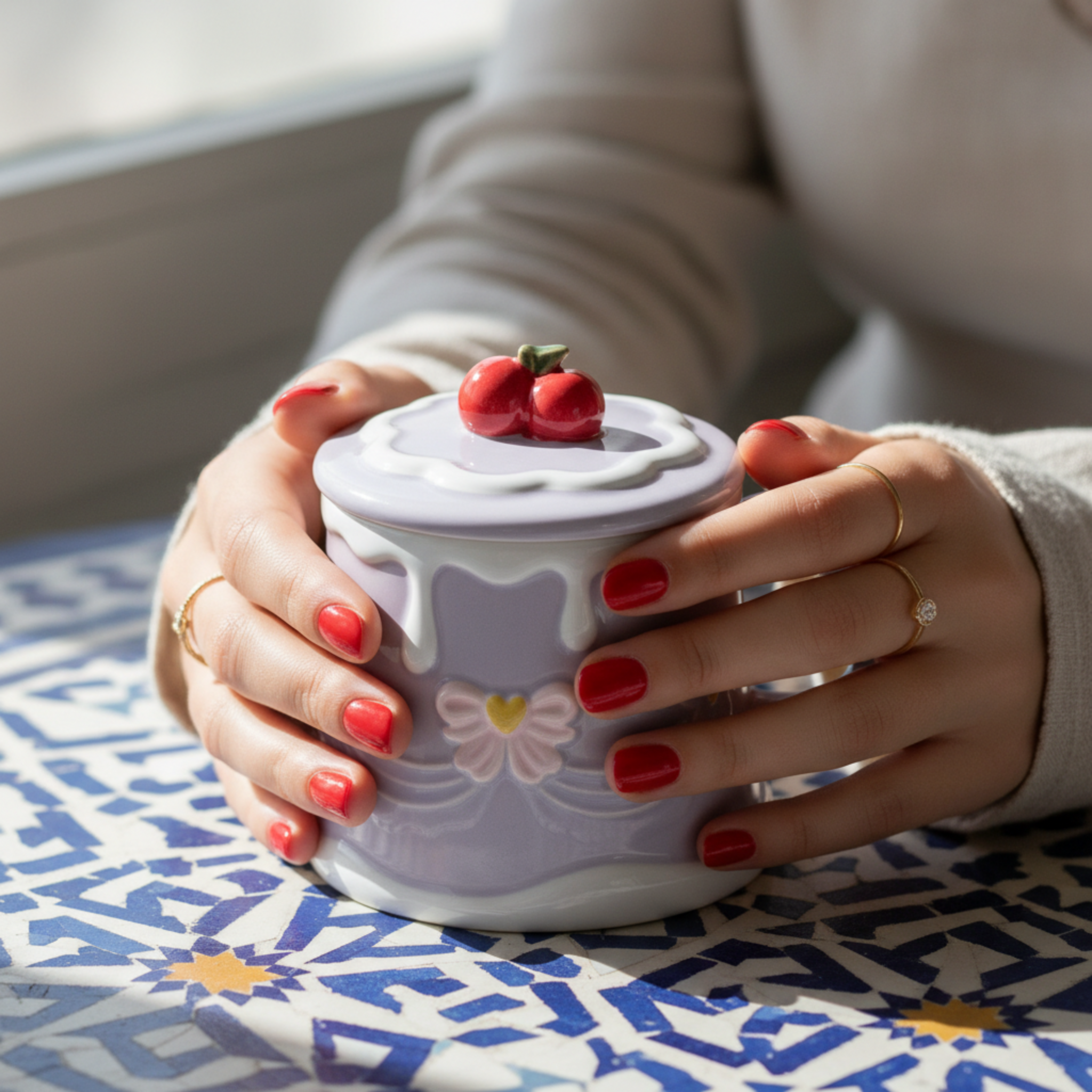 Mug Gâteau Mauve avec Couvercle Cerise – Idée Cadeau Originale Tunisie