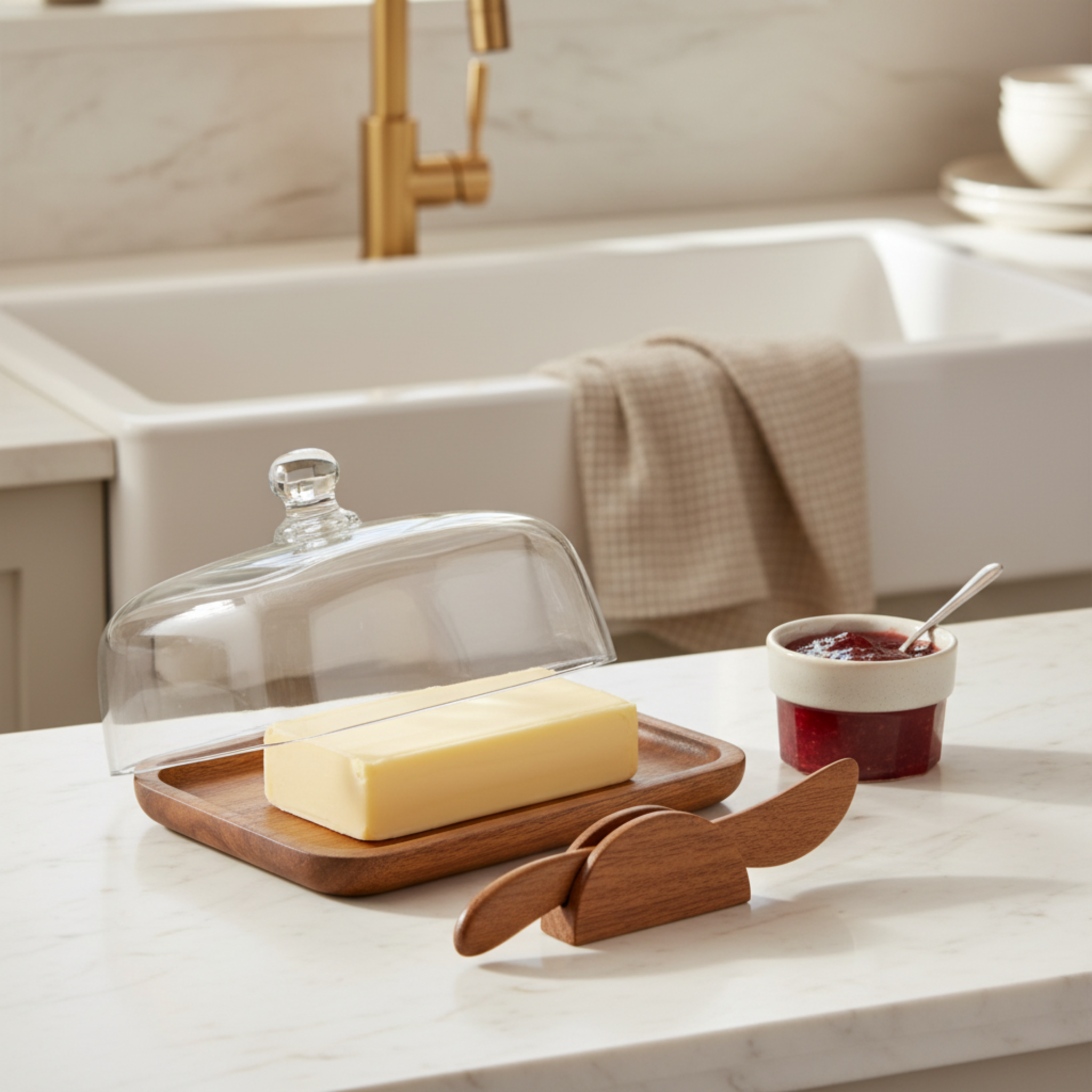 Beurrier Design en Bois d'Acacia & Tartineur Inclus - Tunisie