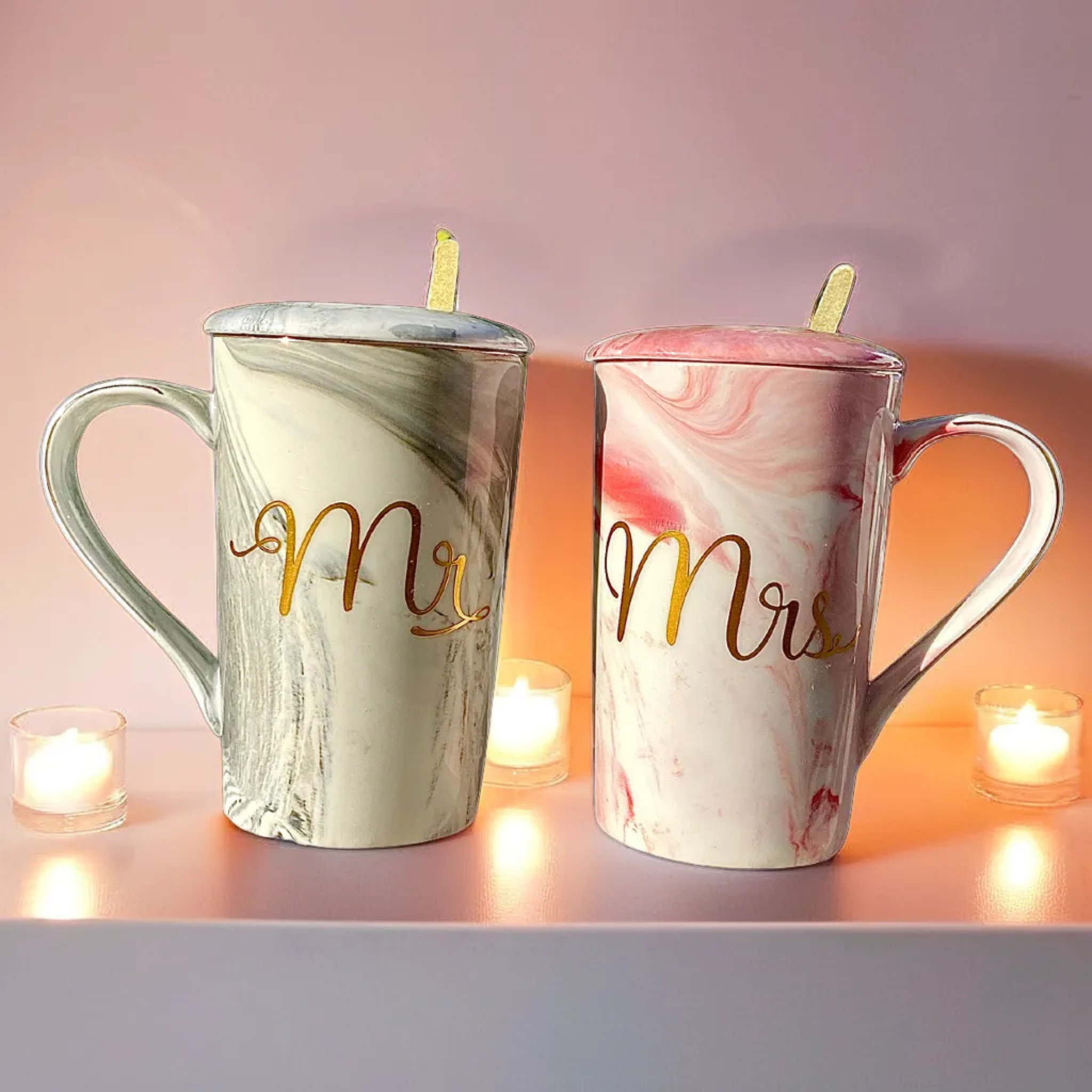 Set Tasses Mr & Mrs | Design Élégant en Marbre | Fiolla Home