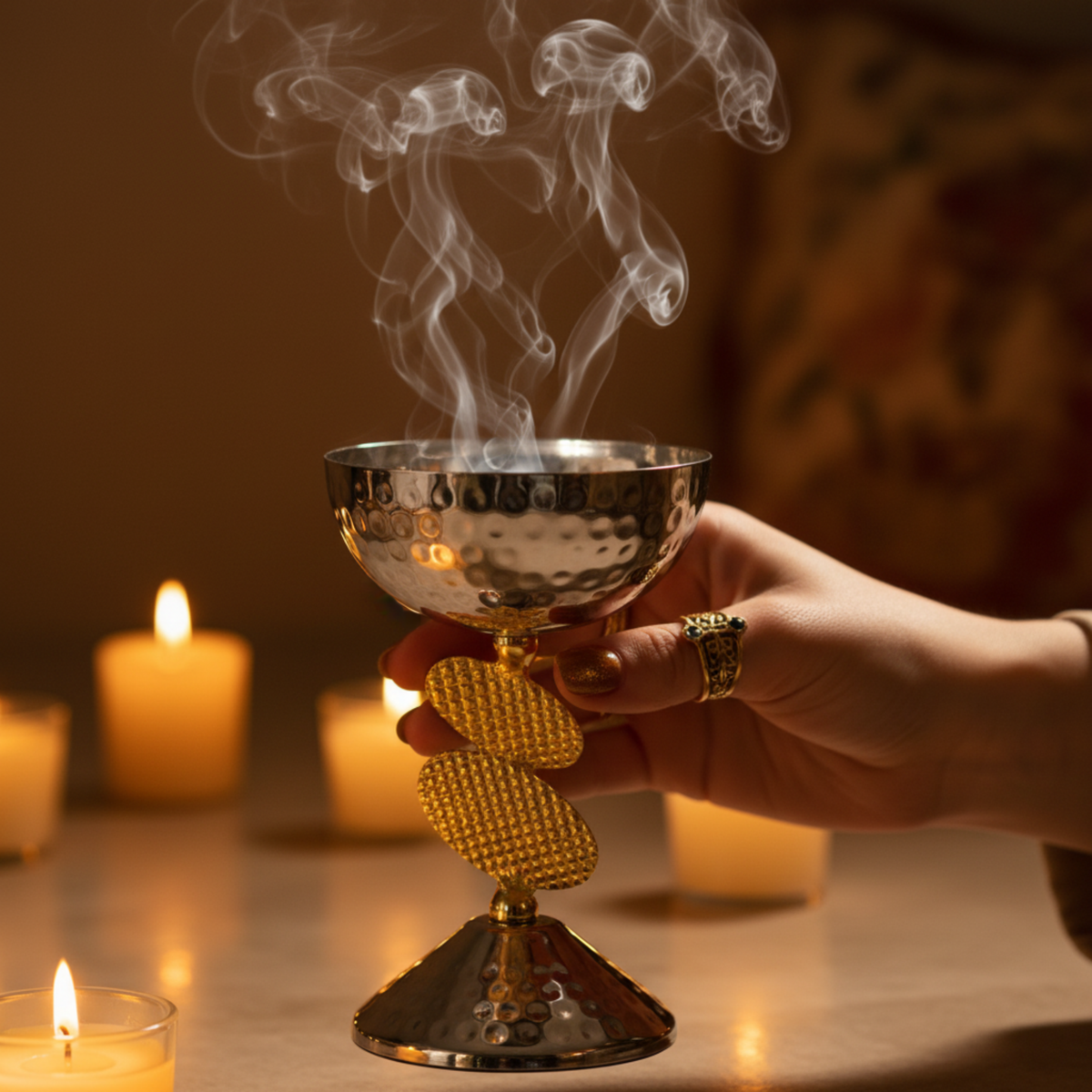 Mabkhara Prestige – Encensoir Cuivre Indien Martelé Argent & Or