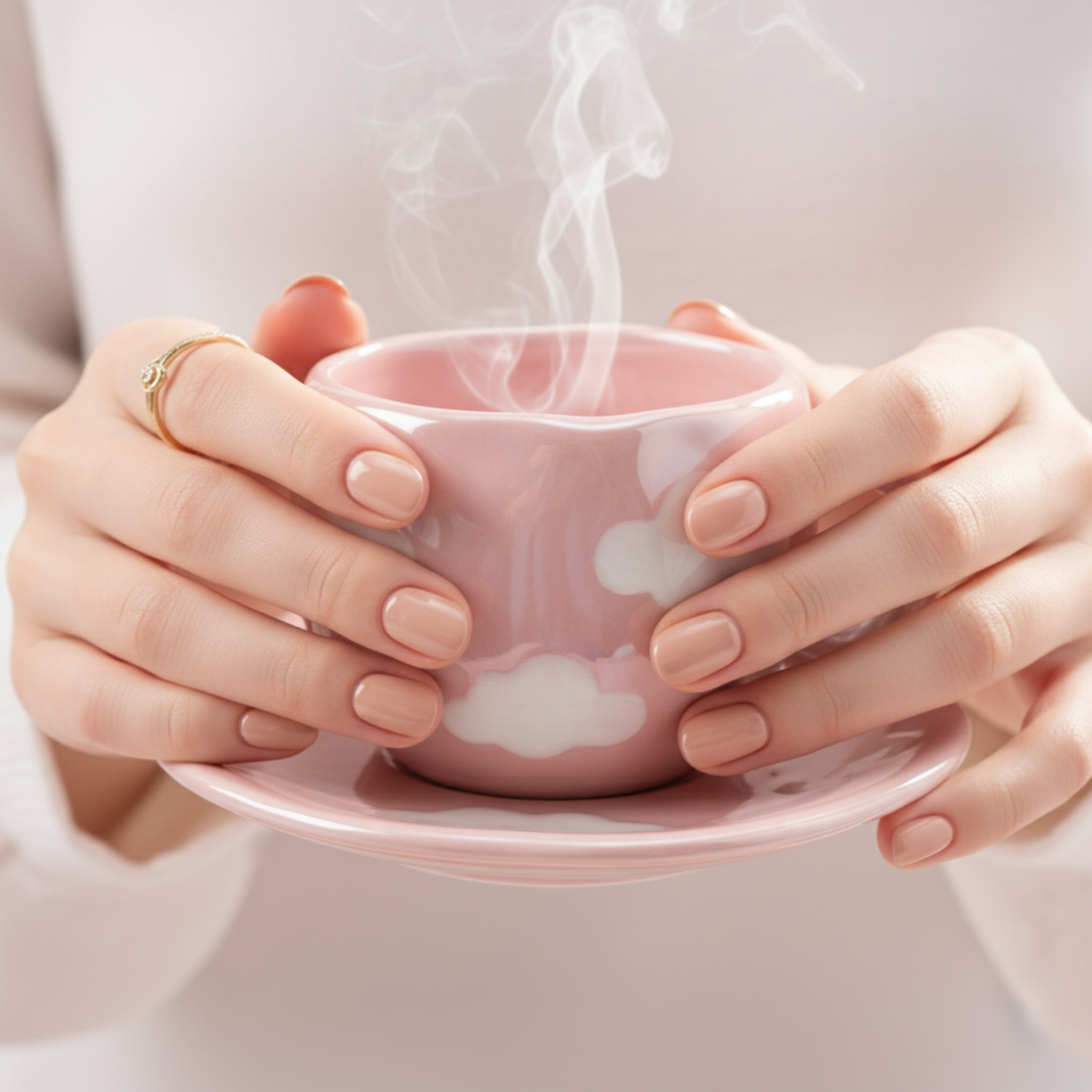 Tasse Nuage Rose en Céramique – Mug Design & Tendance (Soucoupe Incluse)