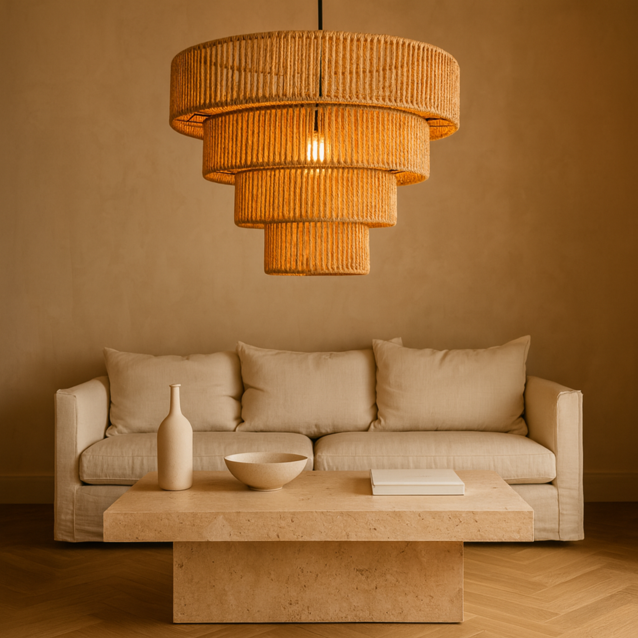 Grand Lustre Artisanal "Helios" en Fibres Naturelles – Bohème Chic