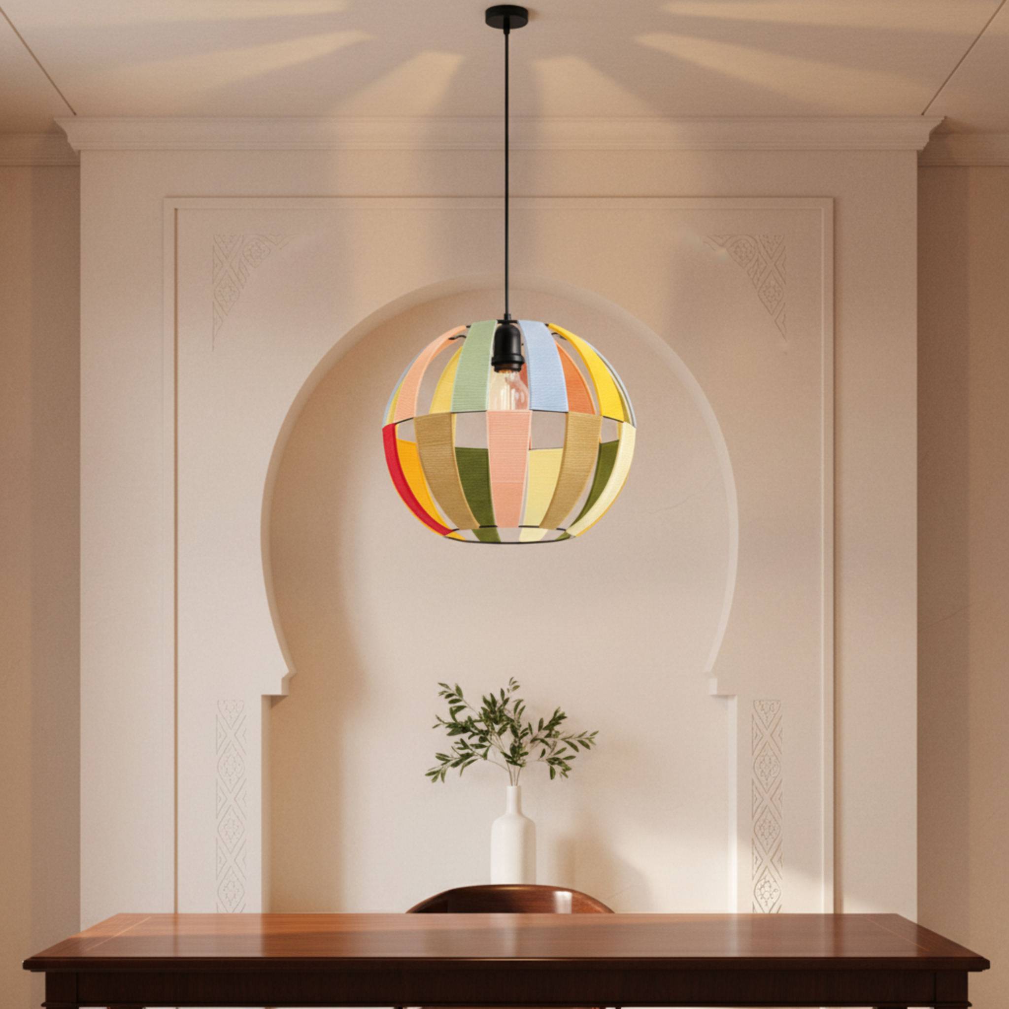 Suspension Sphérique Multicolore | Fibres Artisanales | Tunisie