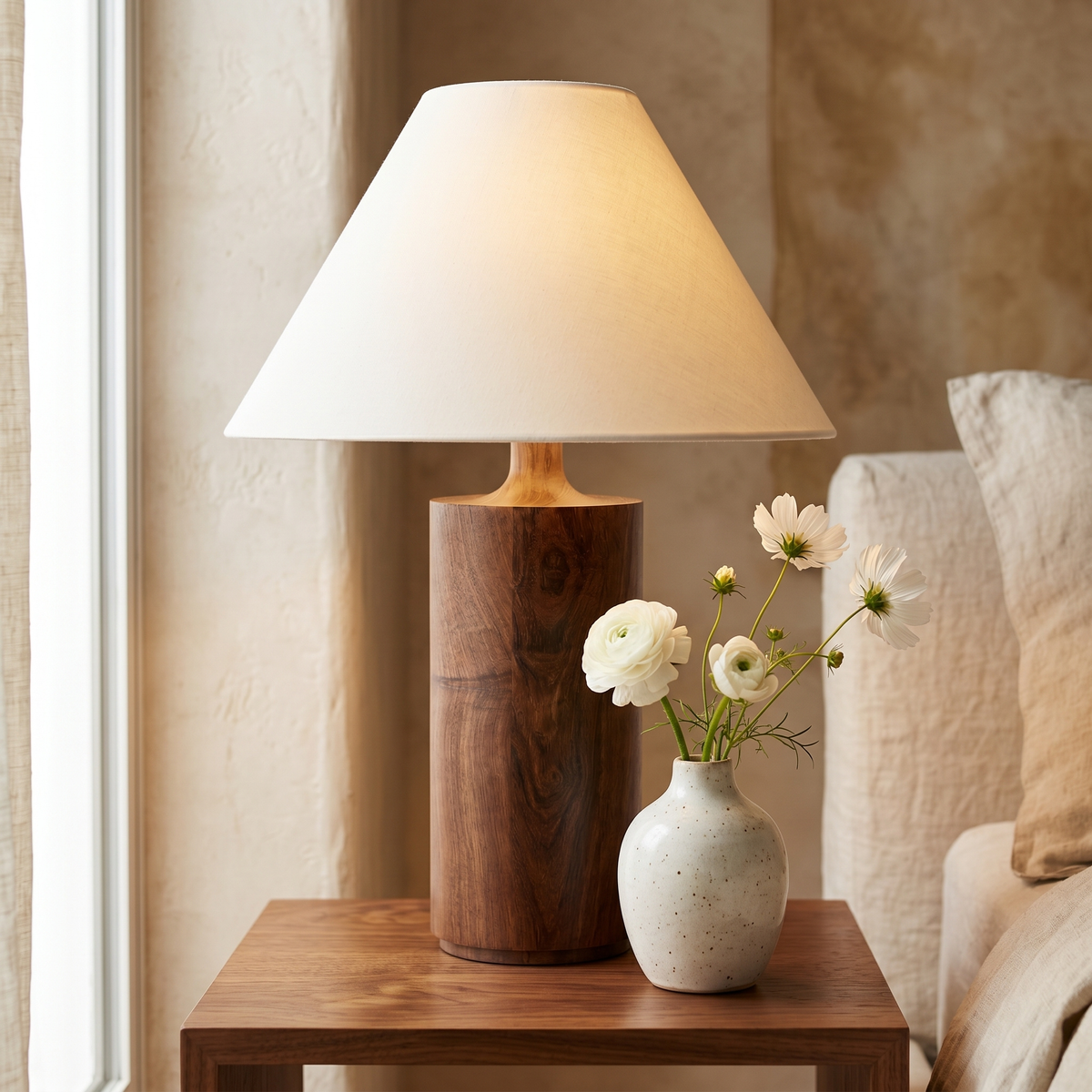 Lampe de Chevet Bois Hêtre & Lin | Fiolla Home Tunisie