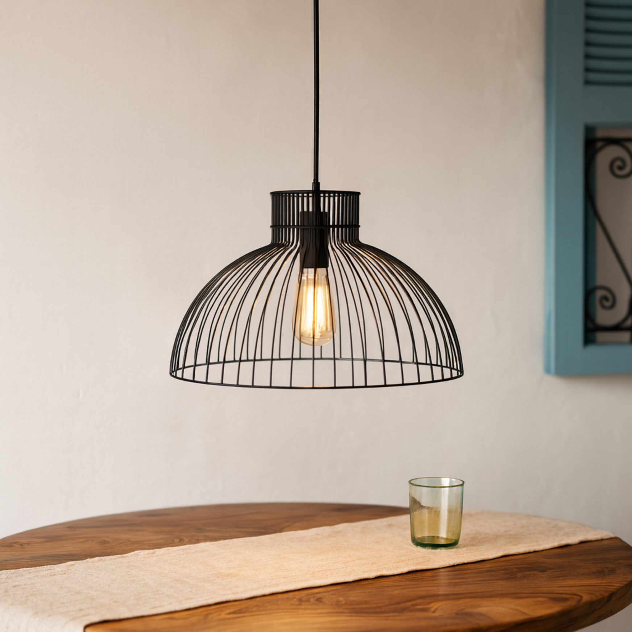 Suspension Métal Noir Dôme | Luminaire Salon Tunisie | Fiolla Home
