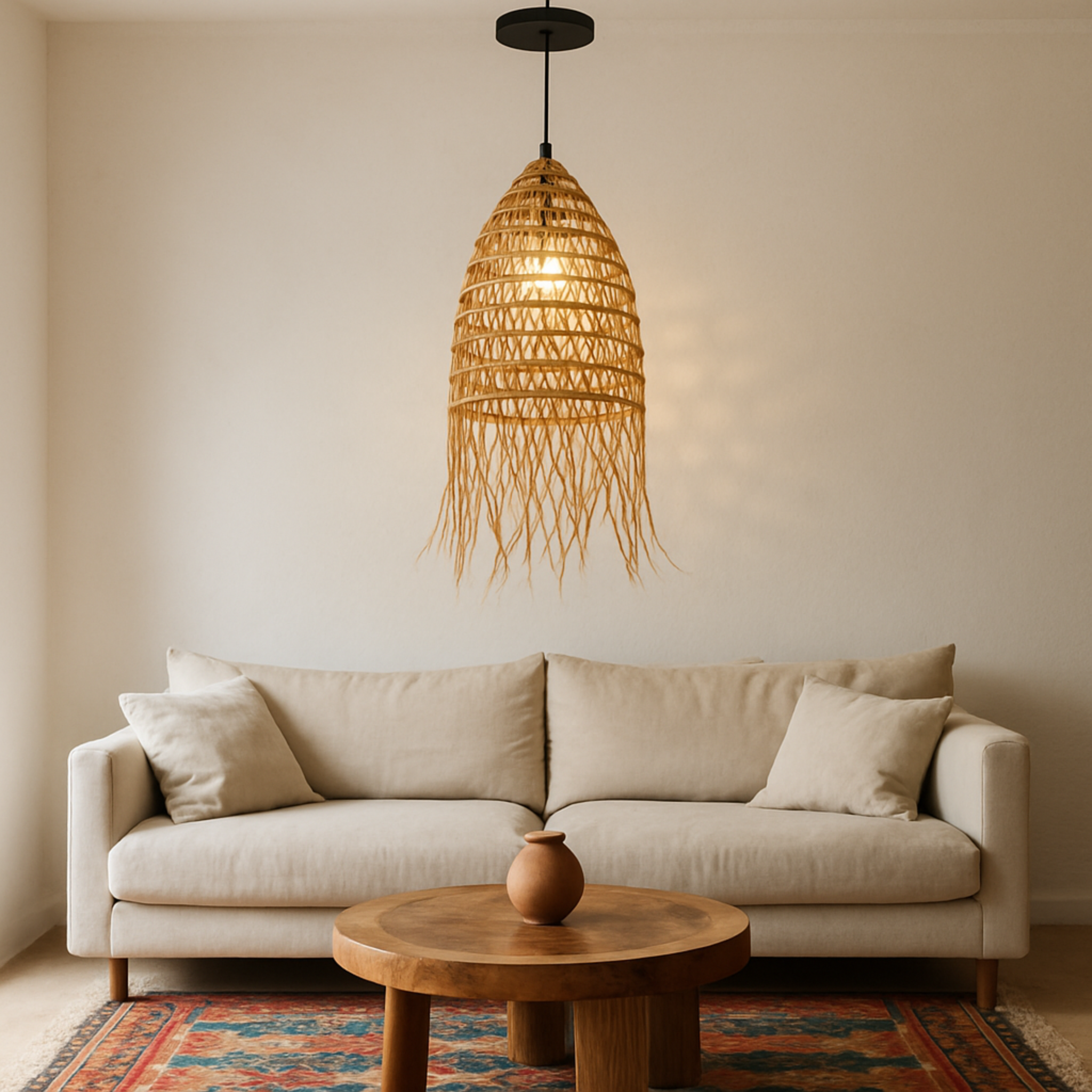 Lustre palmier Tunisie | Artisanal à franges | Fiolla Home