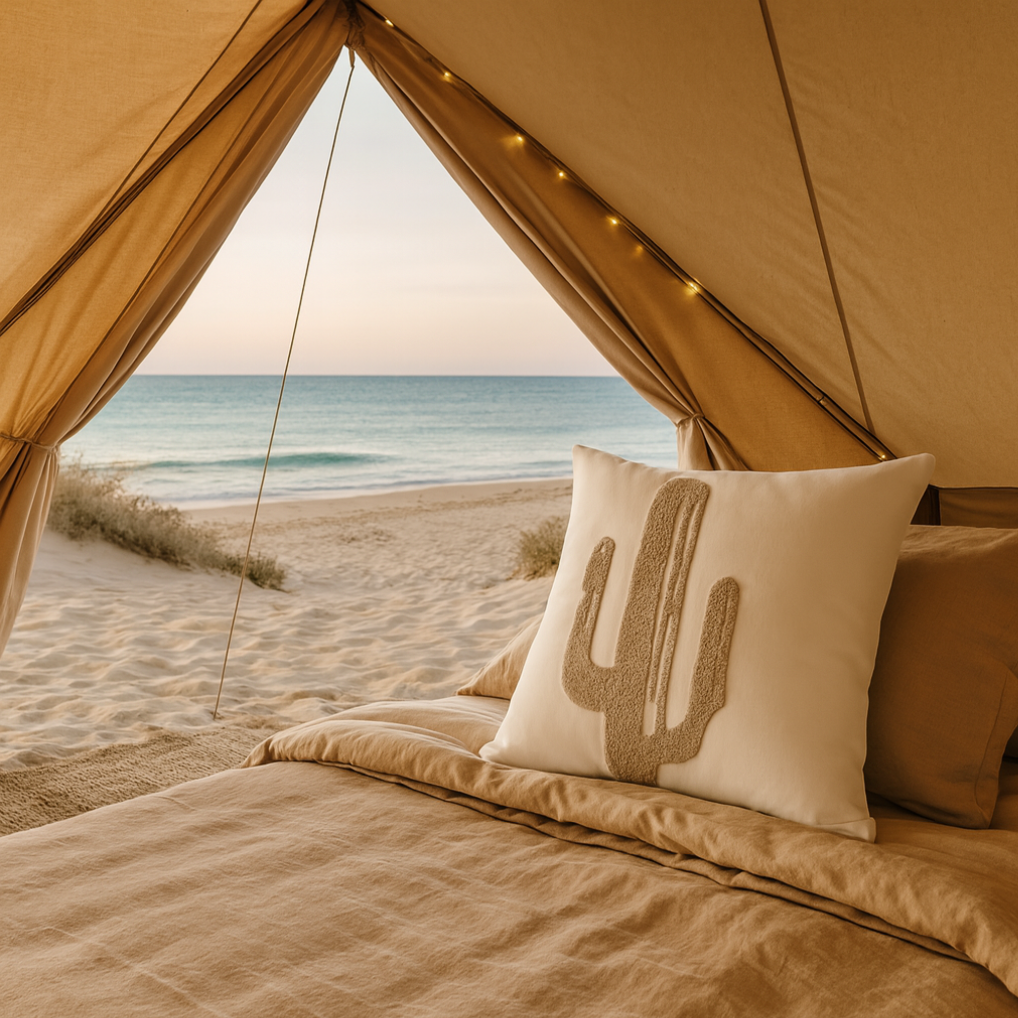 Coussin Cactus Beige Tunisie – Motif Bouclette | Fiolla Home