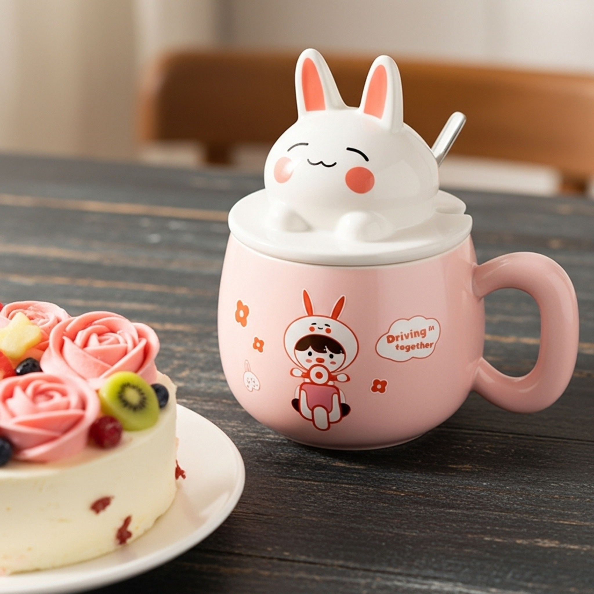 Mug lapin kawaii avec couvercle figurine & cuillère | Fiolla Home