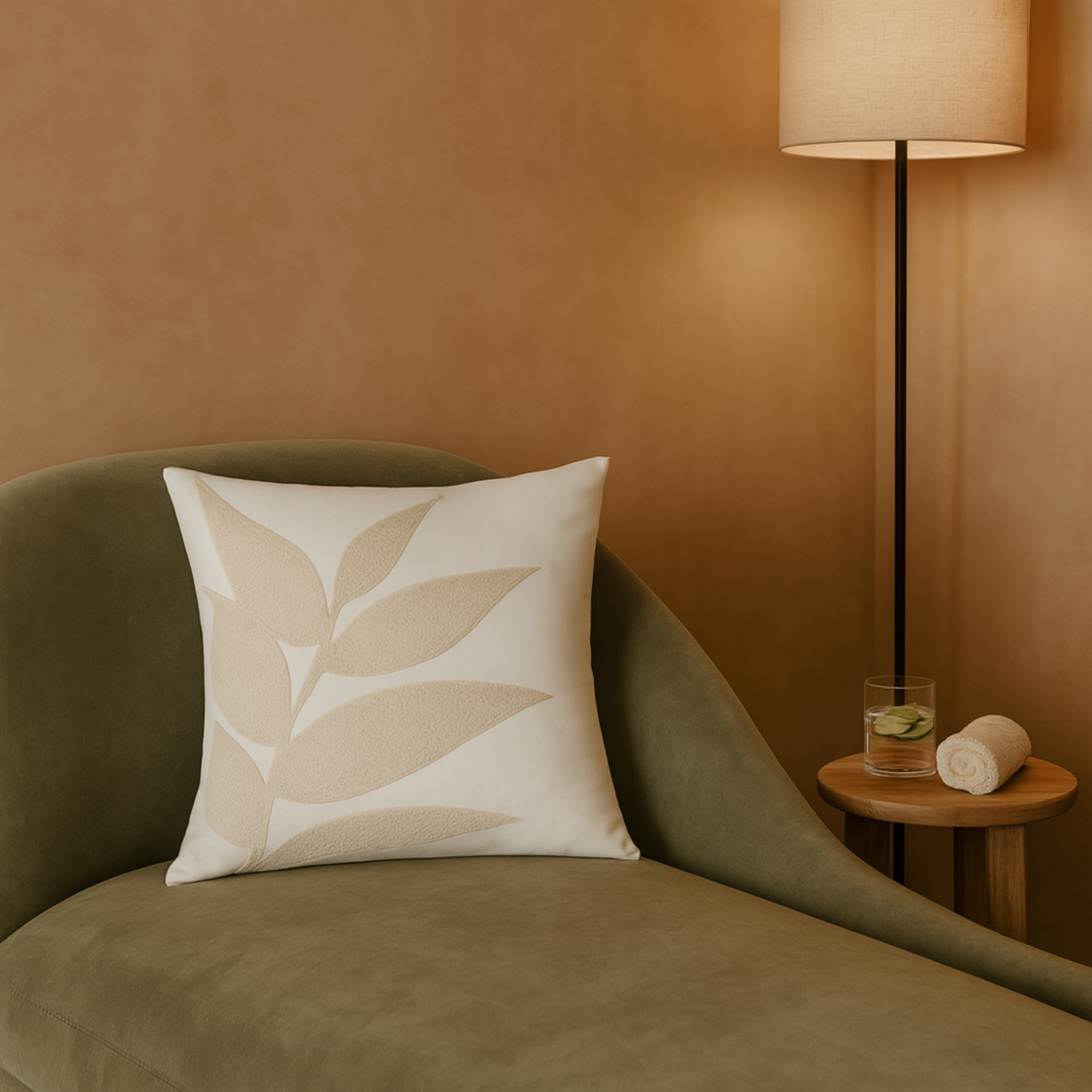 Coussin Feuille Beige Tunisie – Motif Bouclette | Fiolla Home